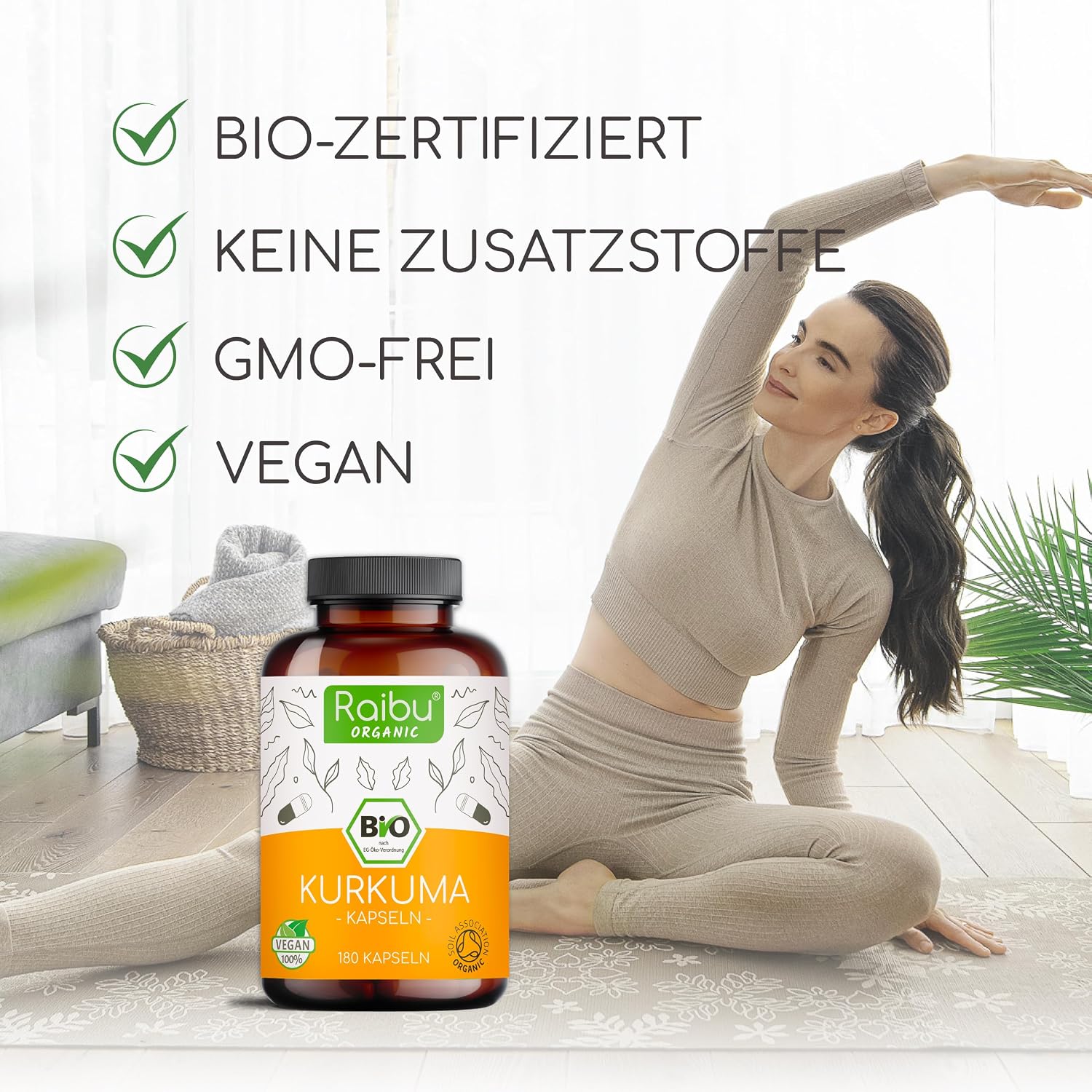 Detalle 2 de Raibu BIO Kurkuma Kapseln hochdosiert 180 Stück