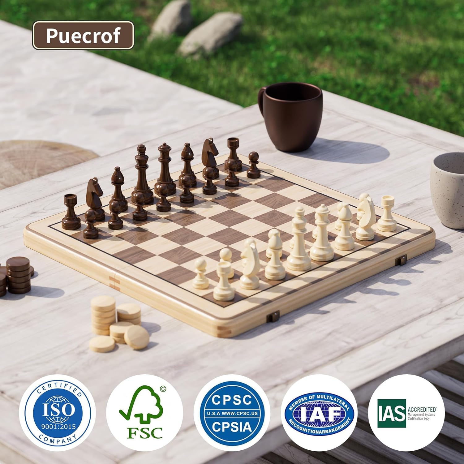 Thumbnail 6 de 38 cm Holz Klapp-Schach- und Dame-Set mit 7,6 cm König ♟