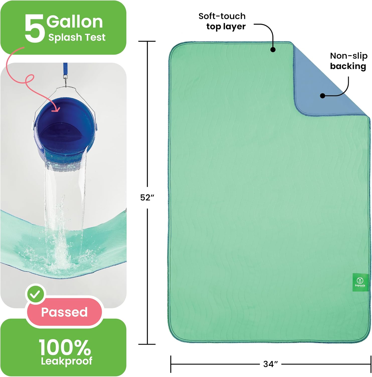 Detalle de IMPROVIA Washable Underpads, 34" x 52", Heavy Absorbency, 4-Pack