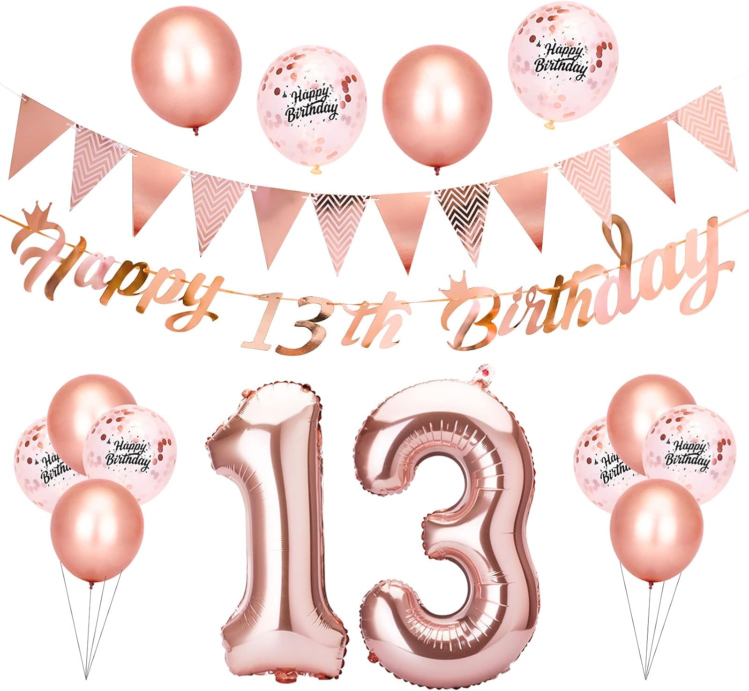 Detalle de Beainfir 13th Birthday Decorations Set – Rose Gold Party Kit