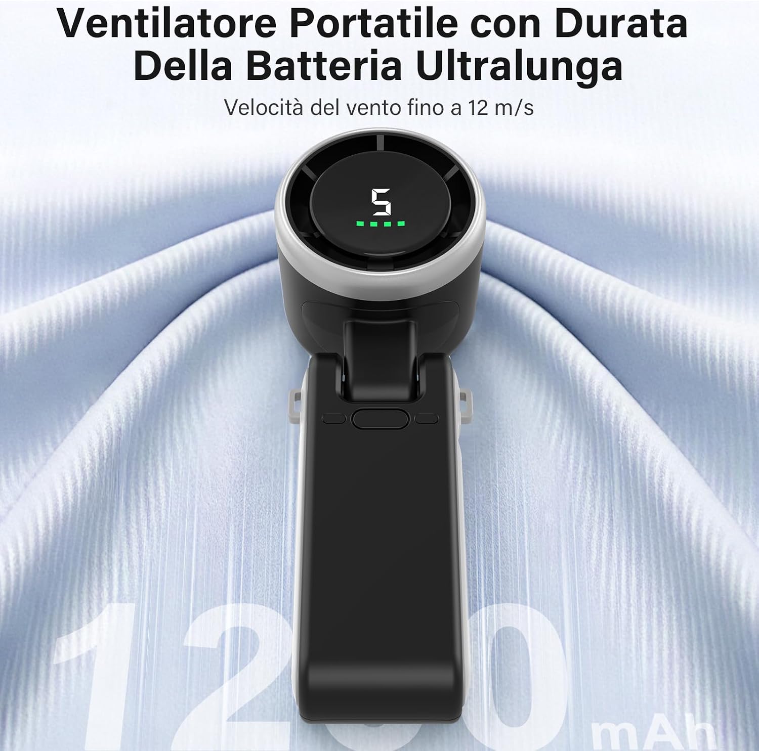 Thumbnail 6 de KARFUN Ventilatore Portatile: Mini ventilatore pieghevole 180° con display e 5 velocità