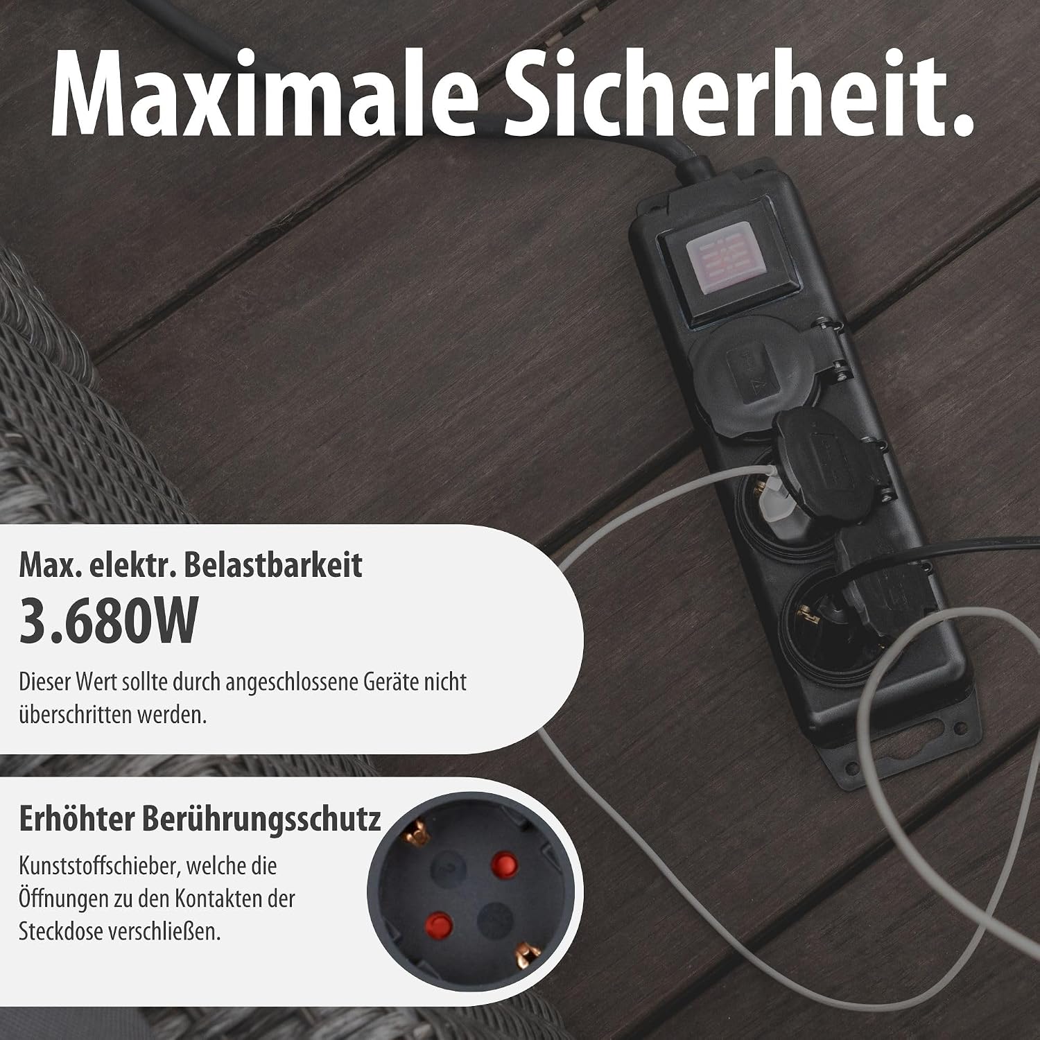Thumbnail 3 de Brennenstuhl Steckdosenverteiler IP44 3-Fach – Outdoor-Verteiler mit Schalter