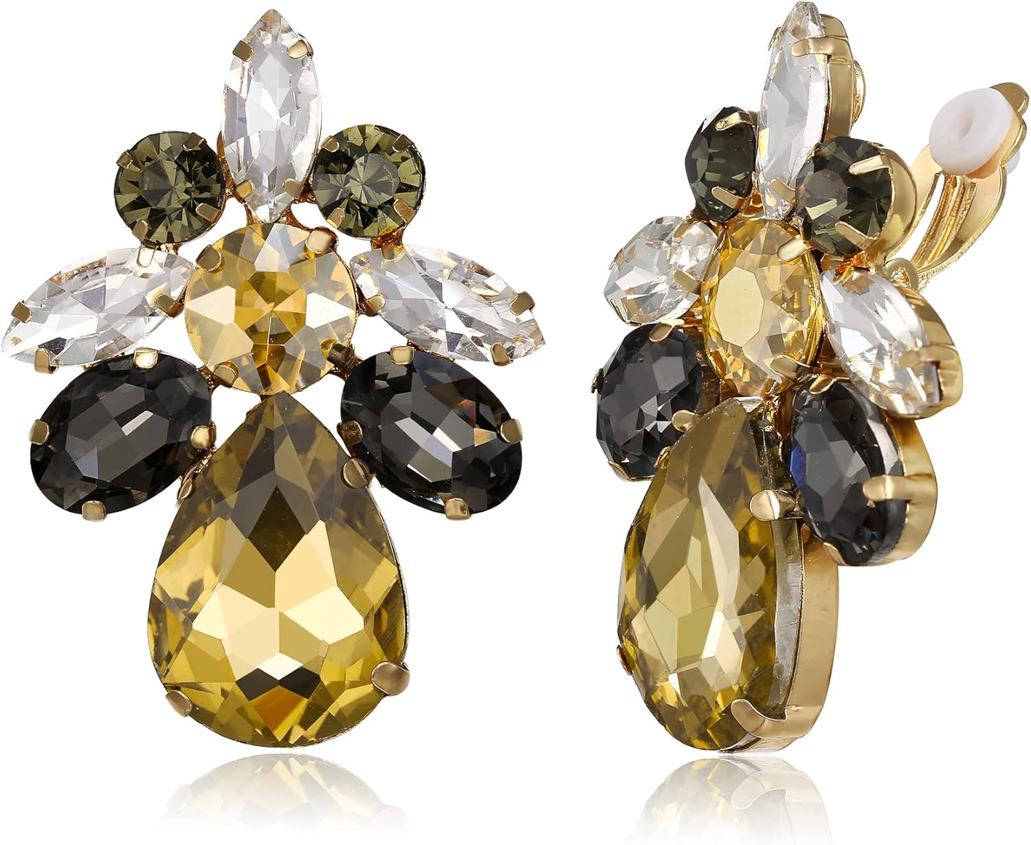 Detalle de Clearine Clips d'oreilles Boucles à Clip – goutte d'eau doré clair pour mariée et fête