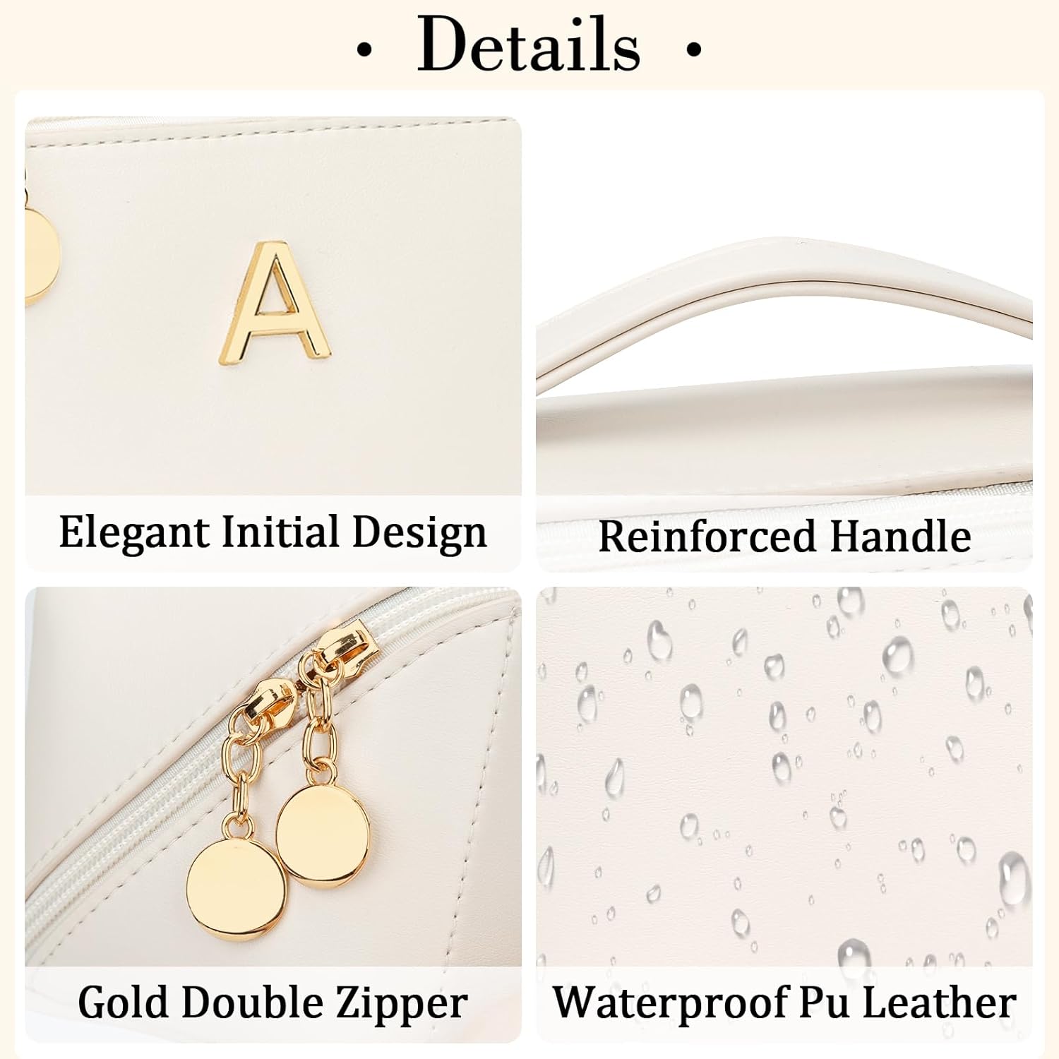 Thumbnail 4 de CLOUDWINGS Personalized Initial Makeup Organizer Bag Set for Women & Teen Girls (Beige) — Open-Flat Travel Cosmetic Bags