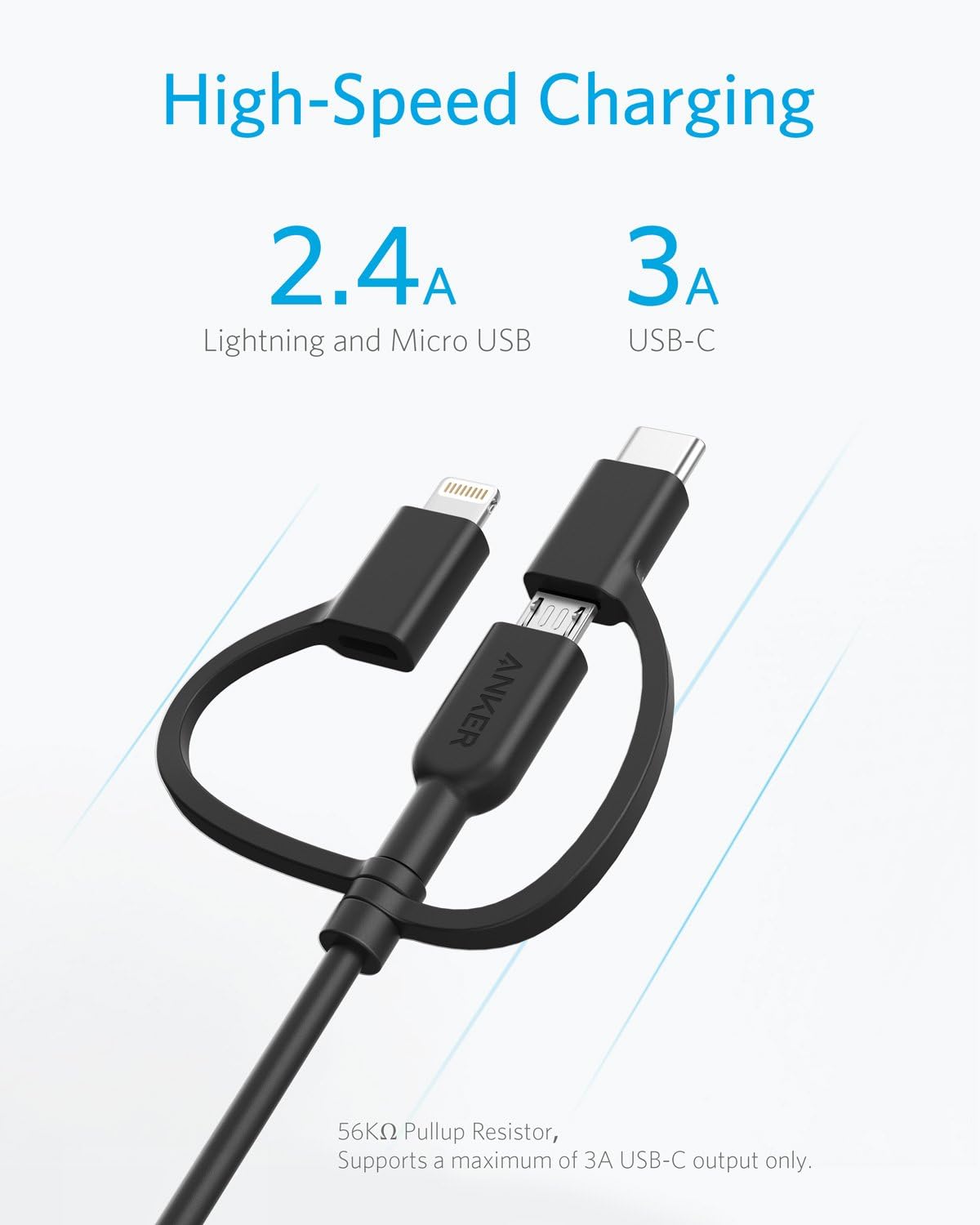 Thumbnail 4 de Anker PowerLine II 3-in-1 Cable (Lightning/USB-C/Micro USB), 3ft, Black