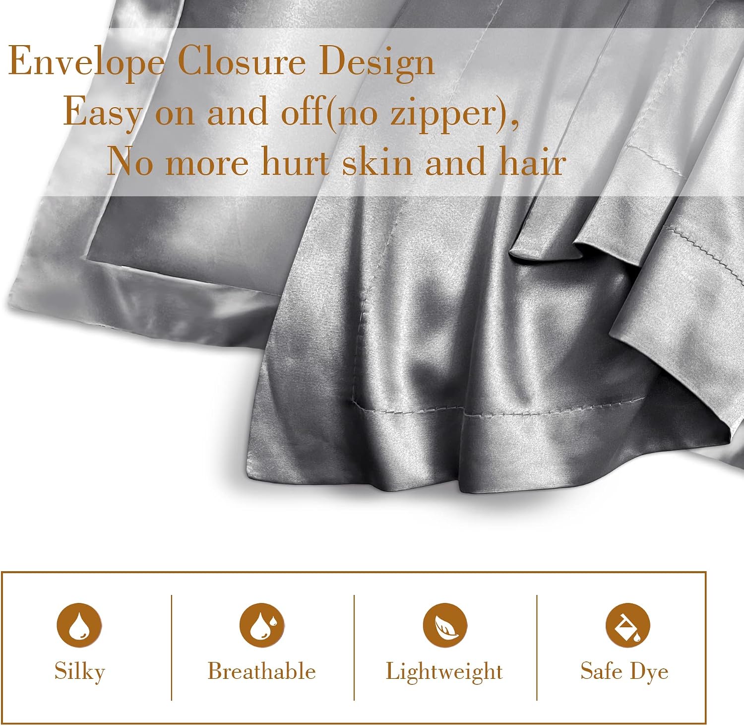 Thumbnail 3 de UQQU 2 Pack Natural Mulberry Silk Pillowcase Set (Grey) – 50 x 75 cm