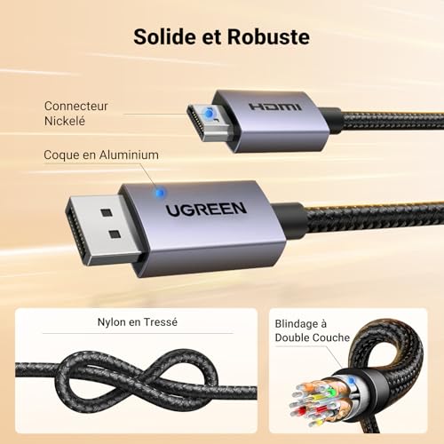Detalle de UGREEN DisplayPort vers HDMI - câble 4K 30Hz / 2K60Hz, 2 m