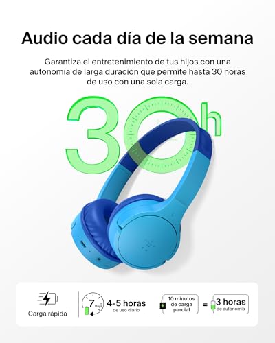Detalle 2 de Belkin SoundForm Mini: auriculares inalámbricos para niños con micrófono, 30 h de autonomía y seguridad de volumen