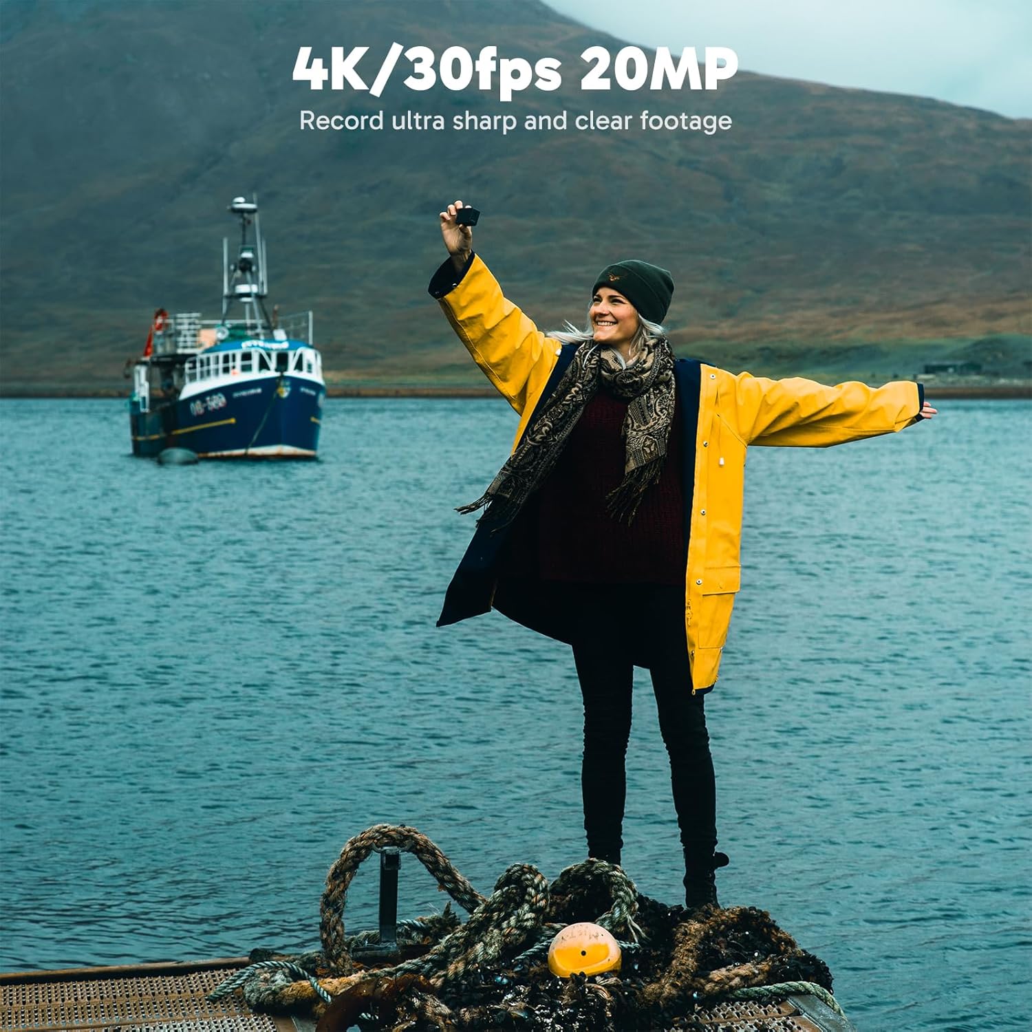 Detalle de AKASO EK7000 Pro Caméra Sport Kit de Perche à Selfie – 20 MP, 4K/30fps, étanche 131 ft, 2 batteries et mini sac