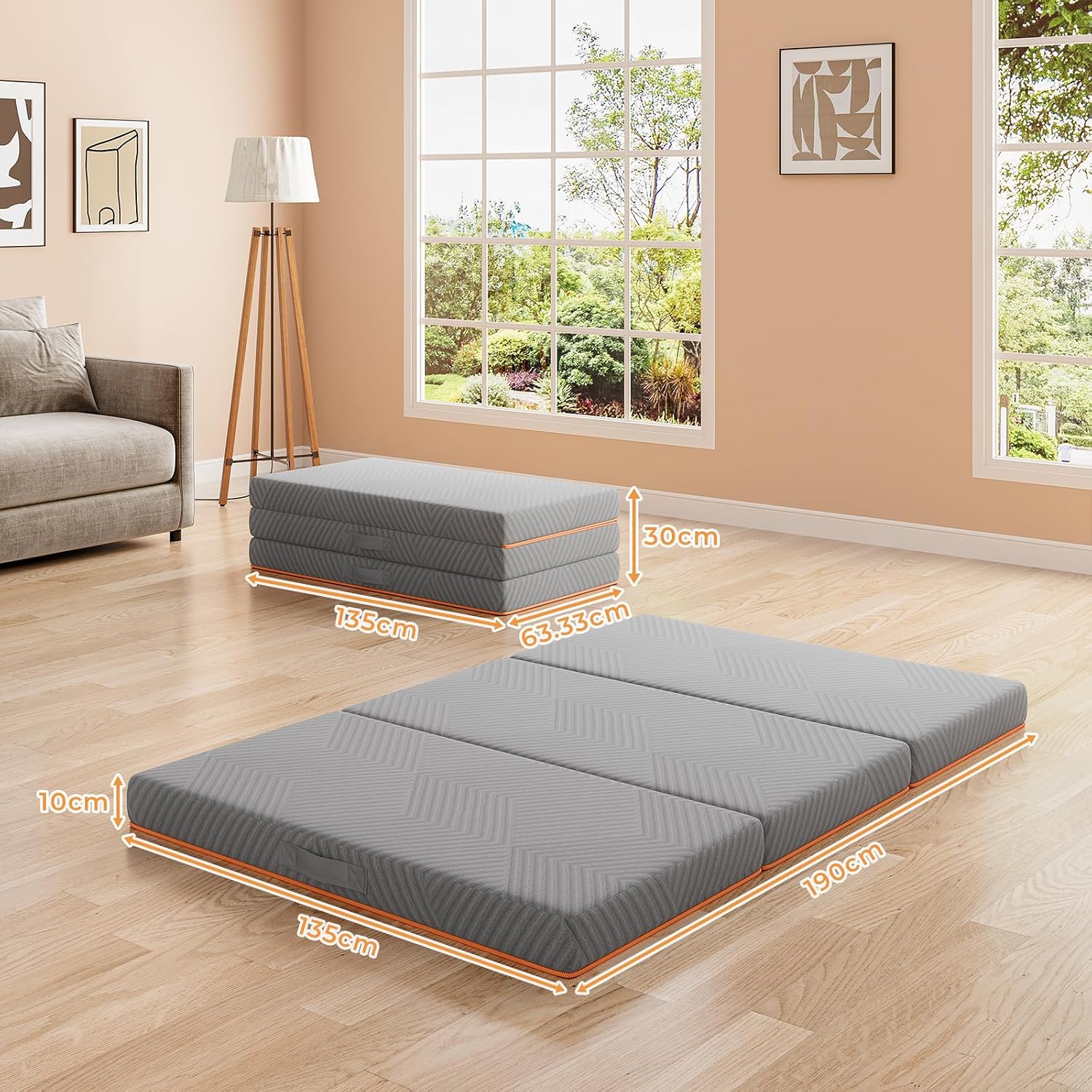 Detalle de Vesgantti Folding Mattress Double 135x190cm with 15cm Tri-Fold Gel Memory Foam