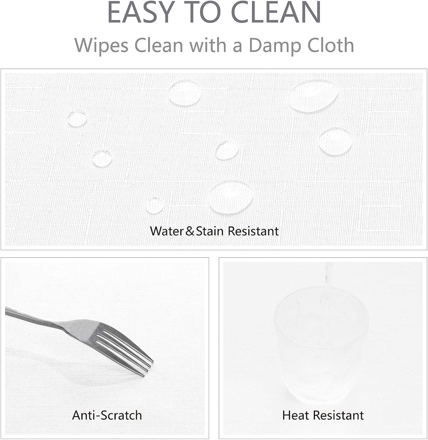 Detalle 2 de Veblandy Rectangle 6 Feet Tablecloth 60x104 inch – White Faux Linen, Water-Resistant & Wrinkle-Resistant Polyester