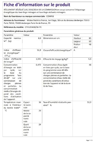 Thumbnail 9 de COMFEE Lave-Linge 8 KG CFE12EW80/W-FR : performance silencieuse et efficacité énergétique pour petits espaces