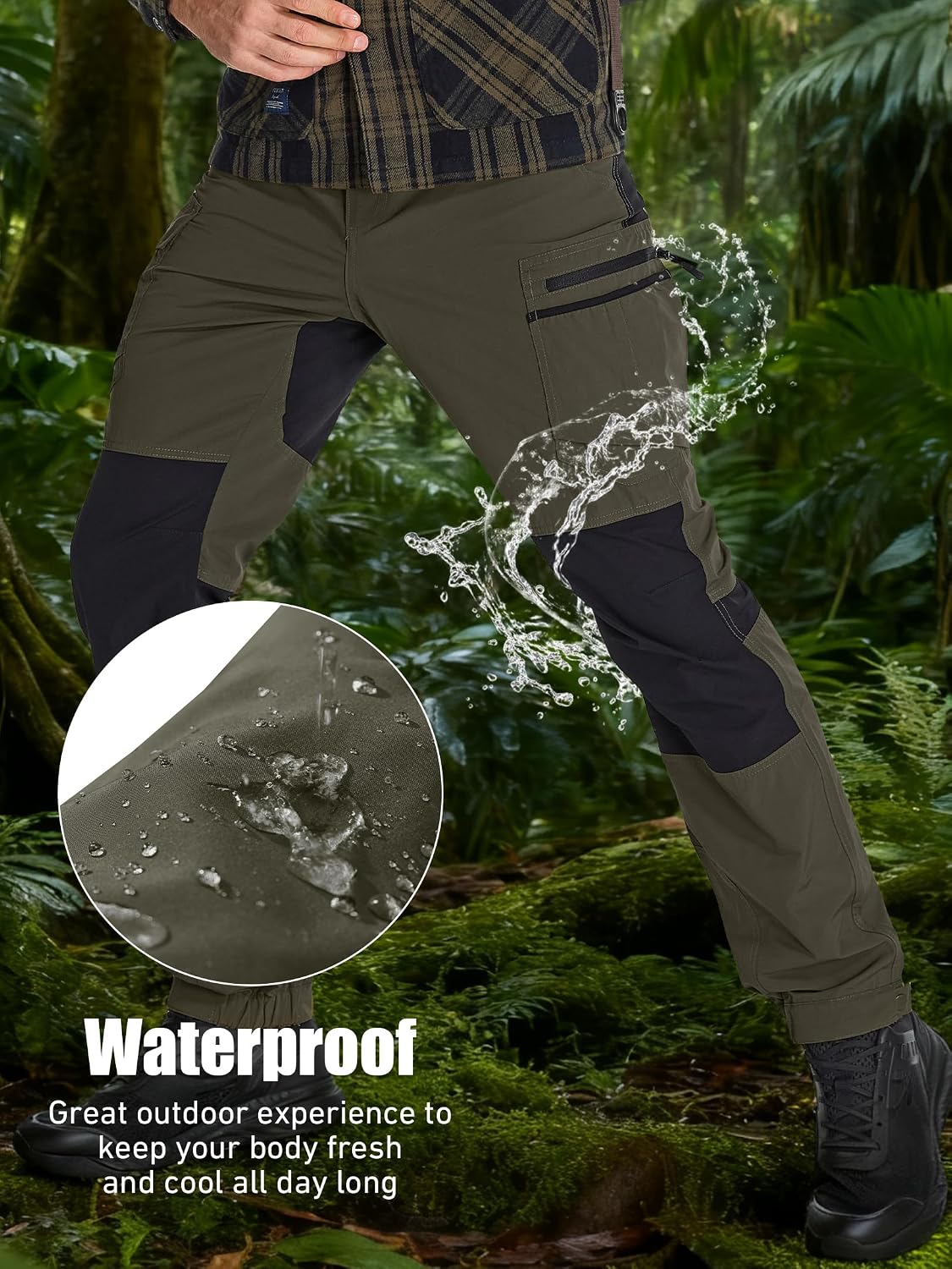 Detalle de Peysuck Men's Waterproof Hiking Trousers: Breathable, Lightweight Tactical Outdoor Cargo Pants