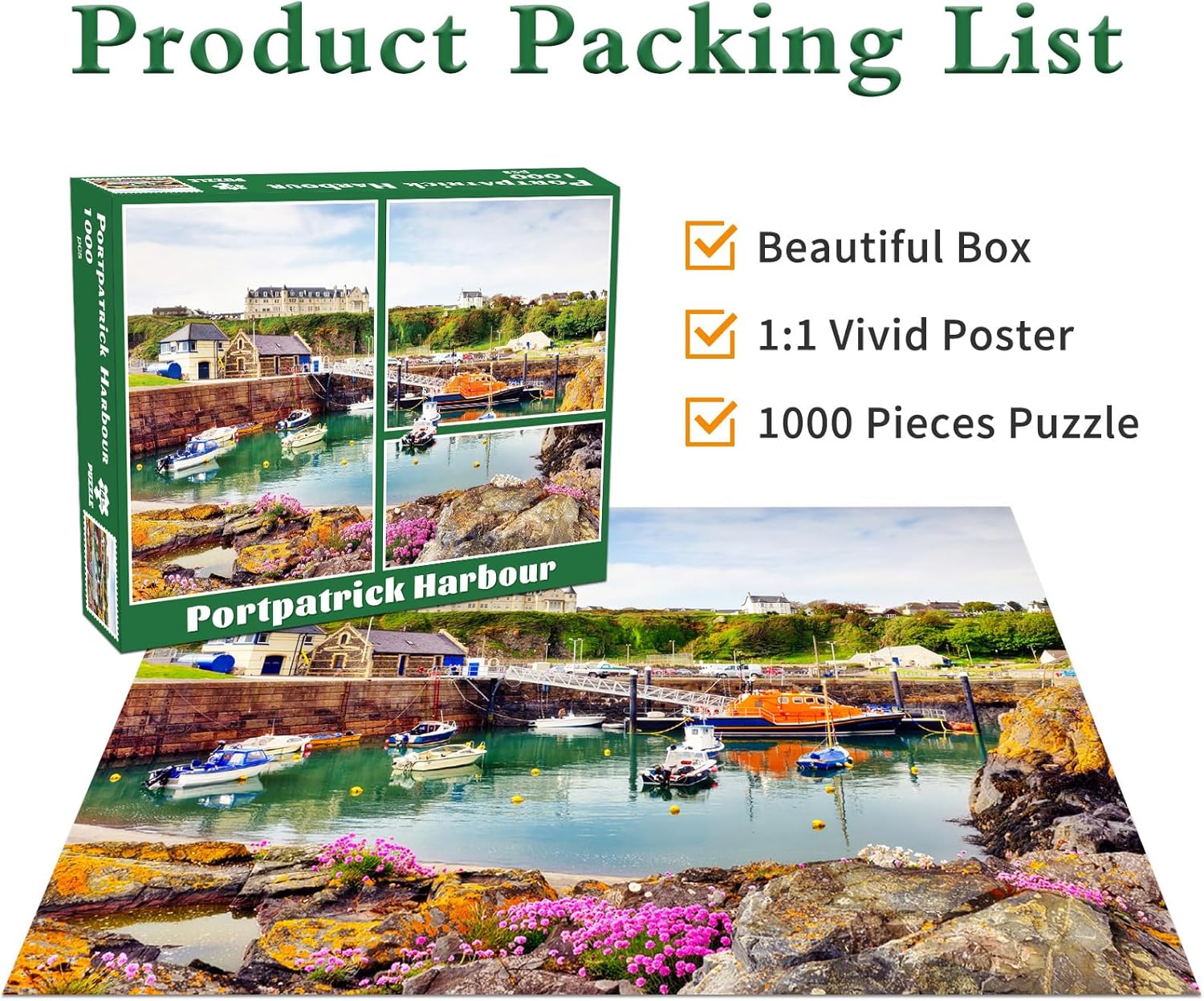 Thumbnail 5 de Portpatrick Harbour Jigsaw Puzzles for Adults – 1000 Piece Colourful Boats Puzzle