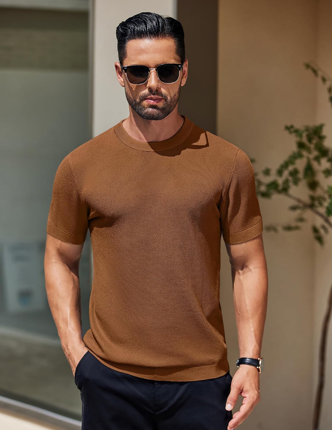 Thumbnail 1 de COOFANDY Camiseta de Punto para Hombre Manga Corta