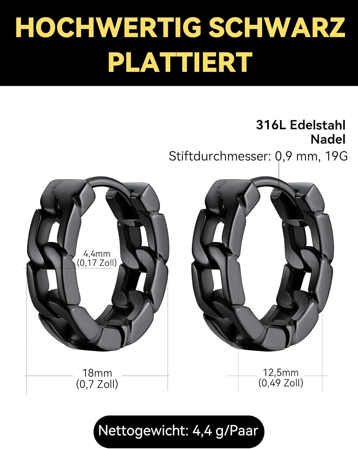 Thumbnail 3 de ChainsHouse Ohrringe für Herren Damen Edelstahl – Huggies Kreolen mit Ketten-/Achteck-/Legel-/Triangel-Design