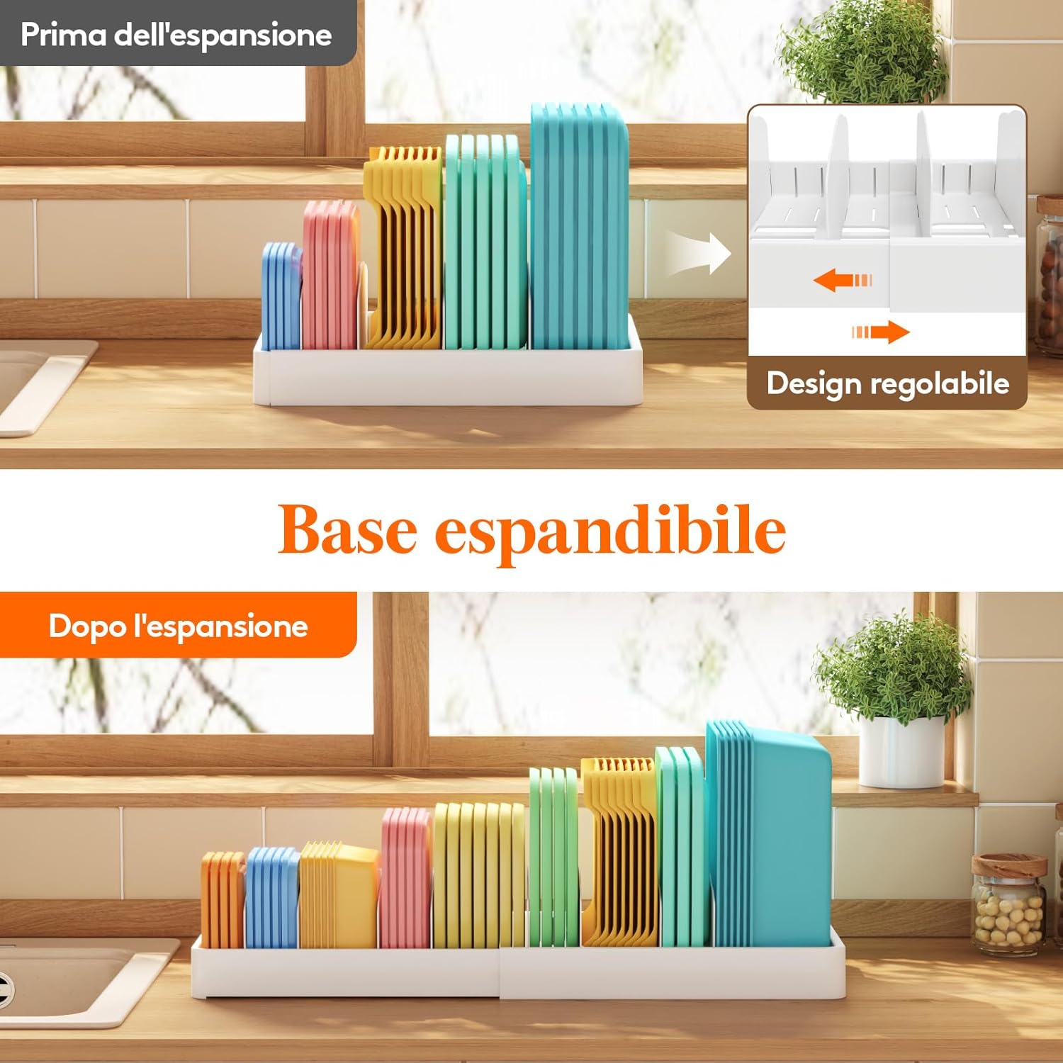 Detalle de Lifewit Porta Coperchi Espandibile 34-62 cm | Organizer per Cassetto con 8 Divisori Regolabili