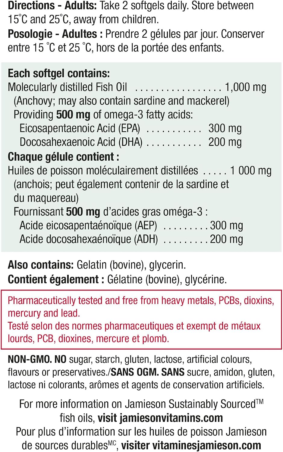 Detalle 1 de Jamieson 64642062321 Omega-3 Select 1,000 mg, 300 mg EPA + 200 mg DHA, 200 Softgels