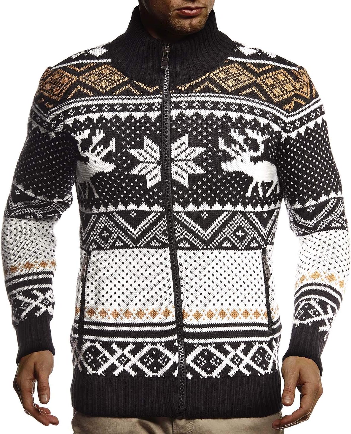 Detalle de Leif Nelson LN20759 : veste en tricot à col montant homme au motif norvégien