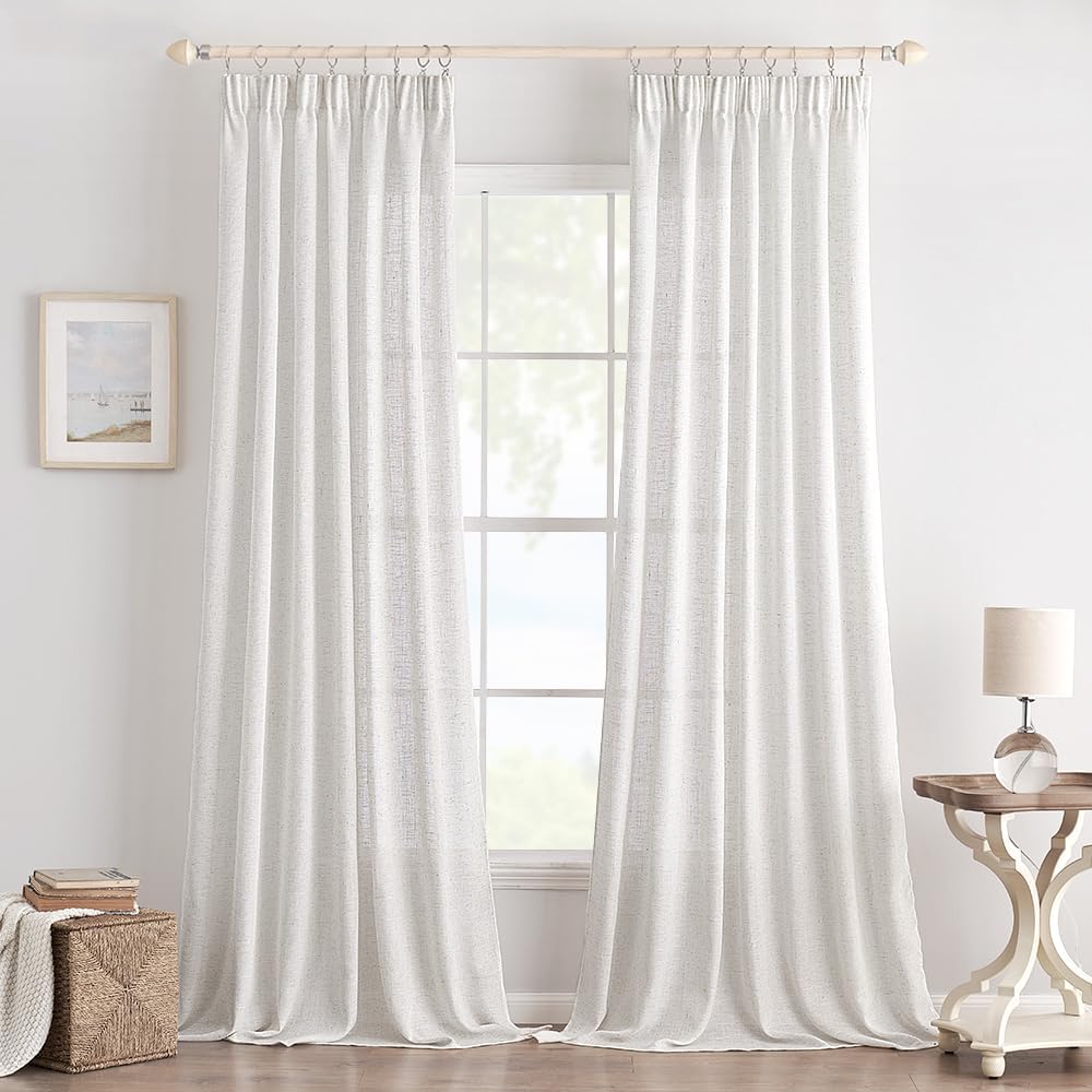 Thumbnail 1 de EMEMA Leinenoptik Gardinen mit Kräuselband, halbtransparent, reinweiß – 2er-Set 140 x 245 cm