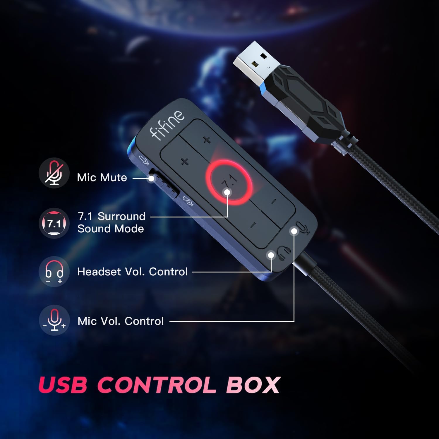 Detalle 2 de FIFINE H9 Wired Gaming Headset with Virtual 7.1 Surround and Detachable Mic
