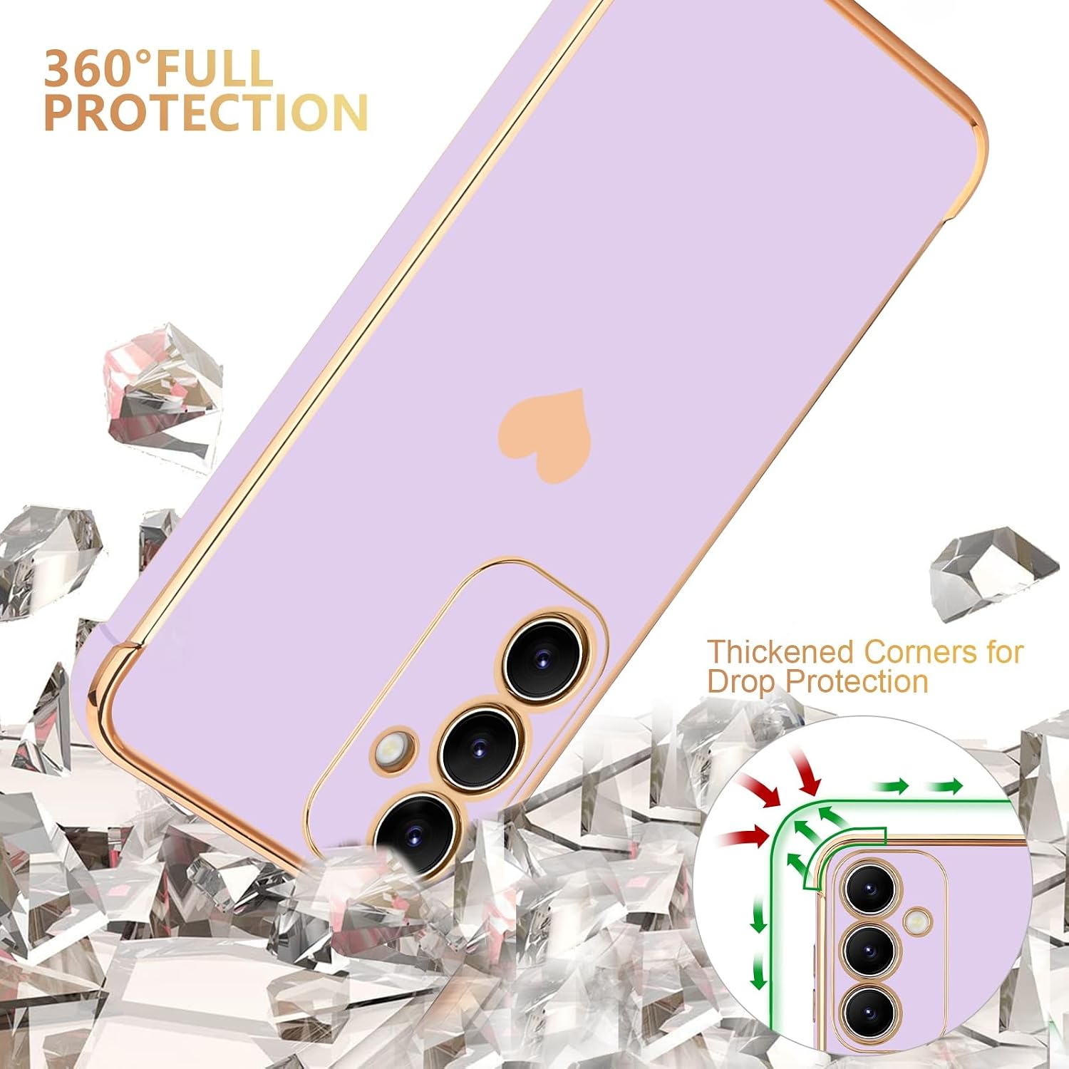 Thumbnail 5 de Urarssa Cute Bling Heart Case for Samsung Galaxy S24 (Purple) – shockproof silicone bumper cover