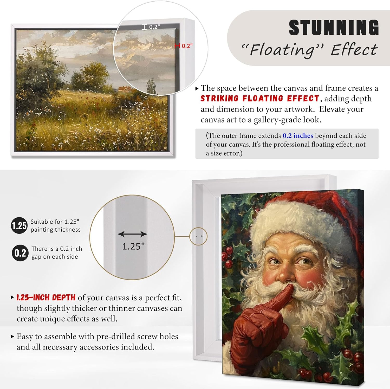 Detalle de VYPEROCK 12x12 Floating Canvas Frame, White Oak-Look, Fits 1.25-Inch Canvas