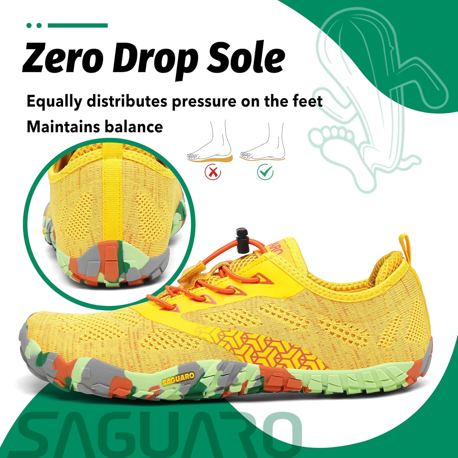 Detalle de SAGUARO Chaussure Minimaliste Homme/Femme – Chaussure barefoot polyvalente jaune 43 EU