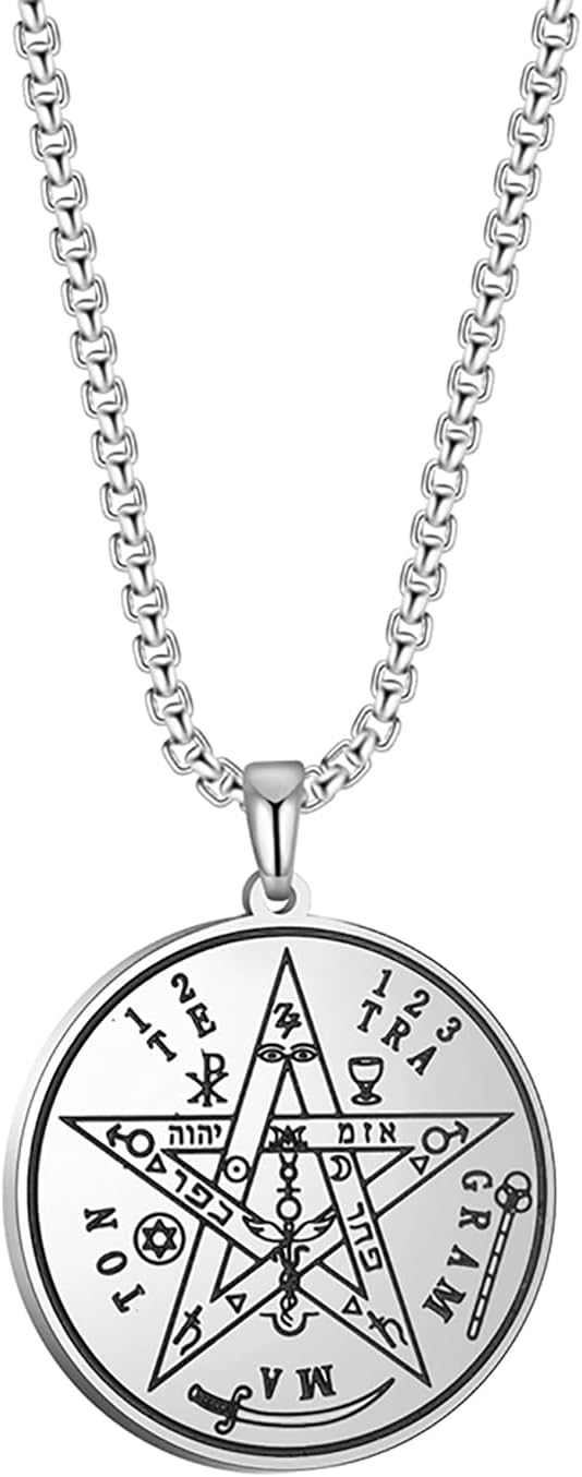 Detalle de EUEAVAN Tetragrammaton Pentagramm Halskette – Schutzamulett aus Edelstahl