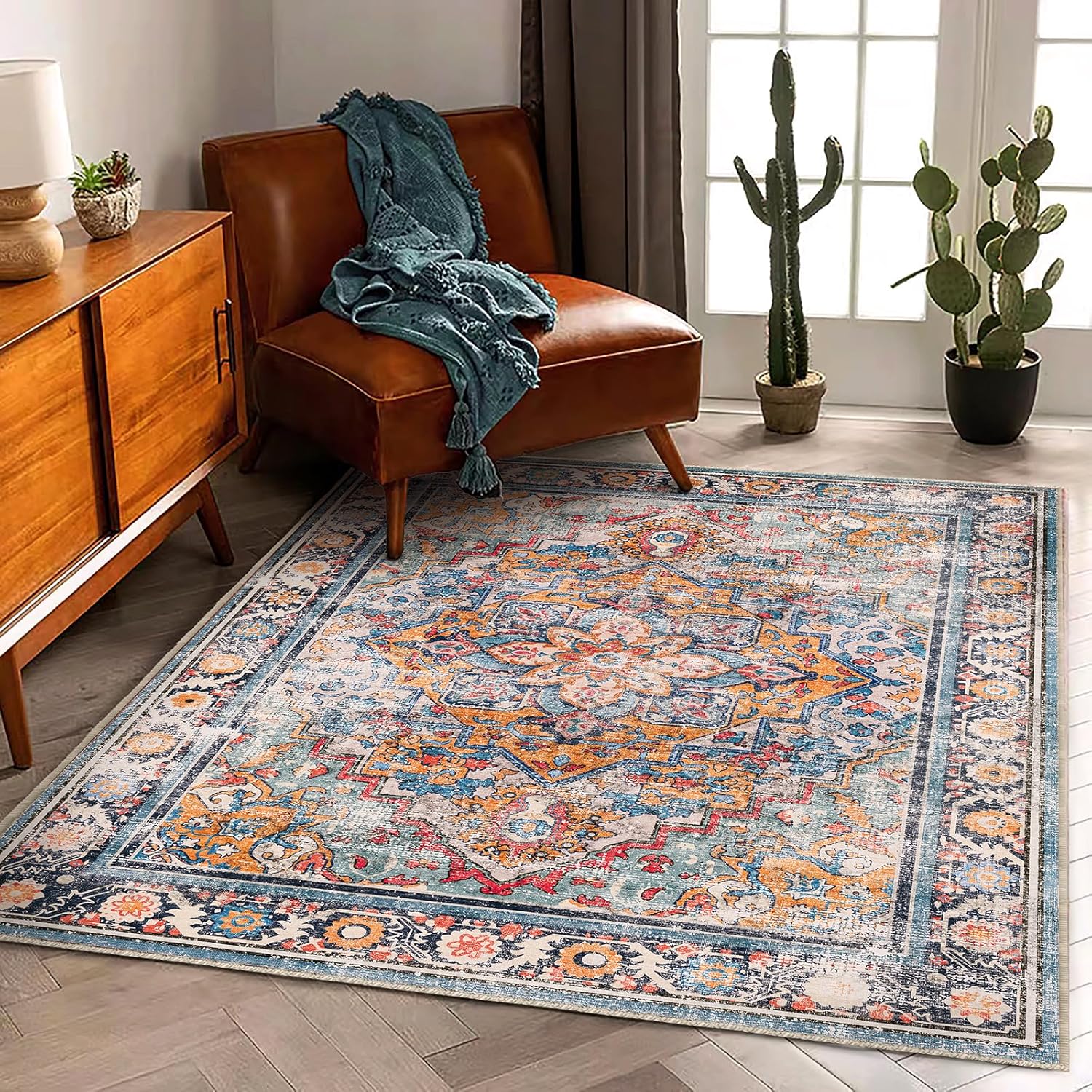 Thumbnail 2 de CHAMPLANT 6'x9' Washable Vintage Boho Medallion Area Rug