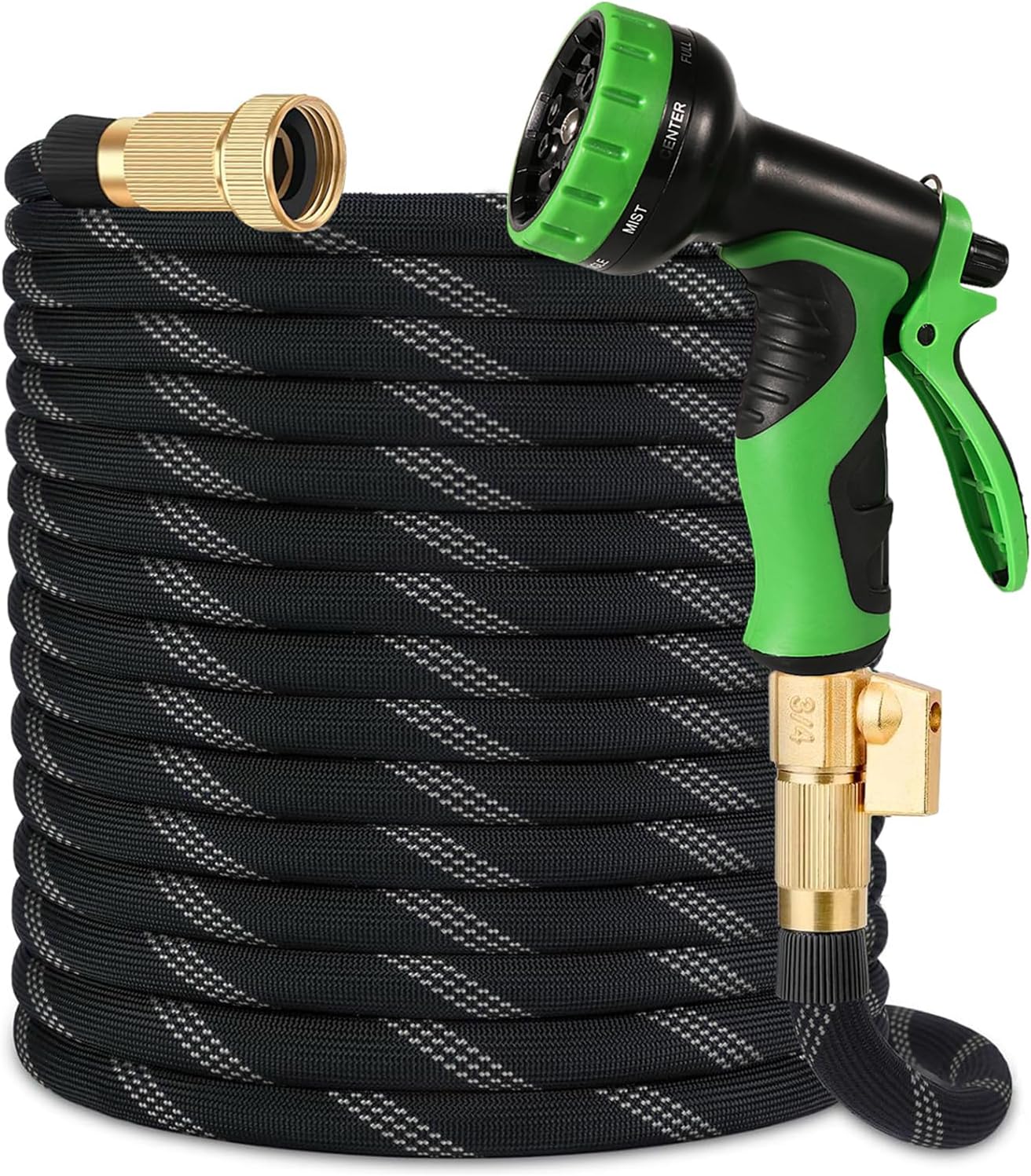 Detalle de WIDEBULE 100 ft Flexible Garden Hose with 10-Pattern Nozzle and Brass Fittings
