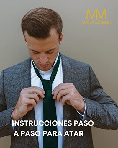 Detalle 2 de Massi Morino Corbata Verde Oscuro + Pañuelo a Juego 5 en 1 – Set Hombre para Boda