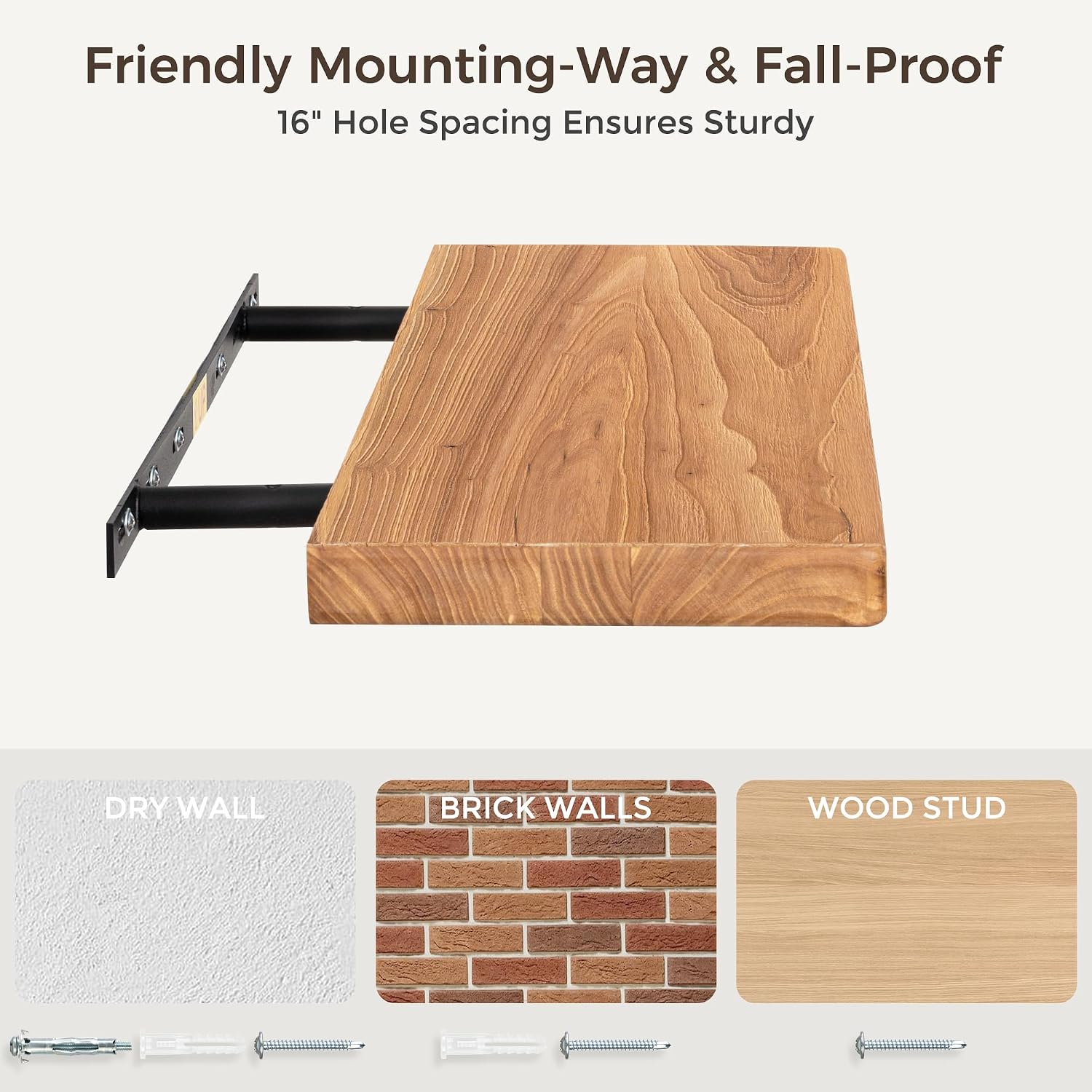 Thumbnail 6 de Fun Memories FS-DCZ48-1 Solid Elm Floating Shelf, 48-Inch, 8-Inch Deep