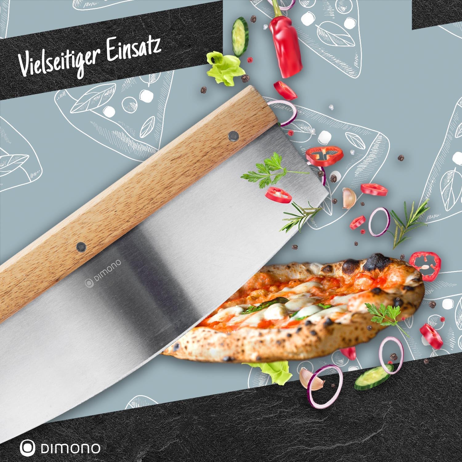 Thumbnail 5 de Dimono 35 cm Pizza Rocker Knife with Stainless Steel Blade and Wood Handle
