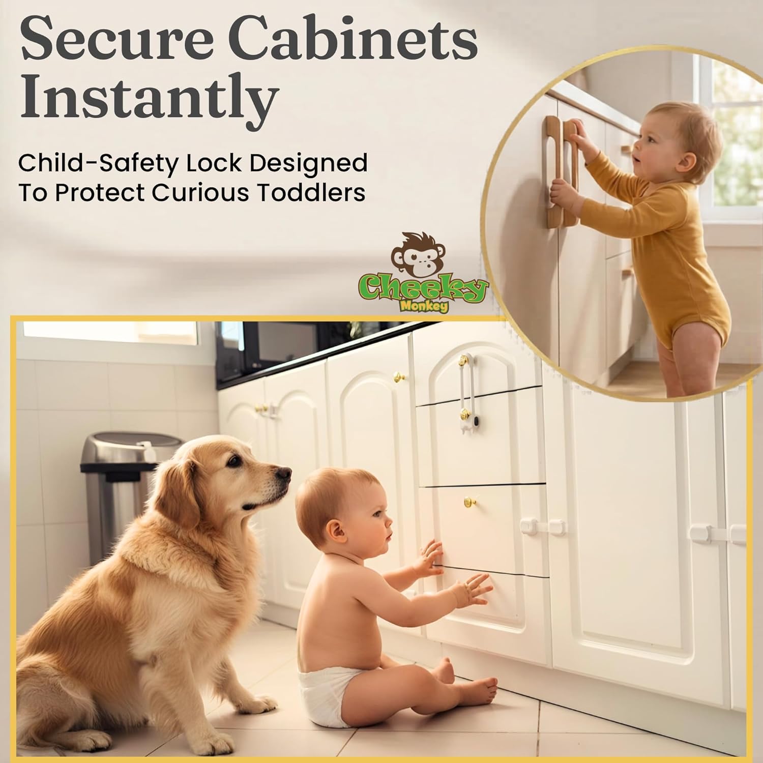 Thumbnail 3 de Cheeky Monkey® Cupboard Locks for Children (10 Pack) – Baby Proofing Cabinet & Drawer Safety Straps