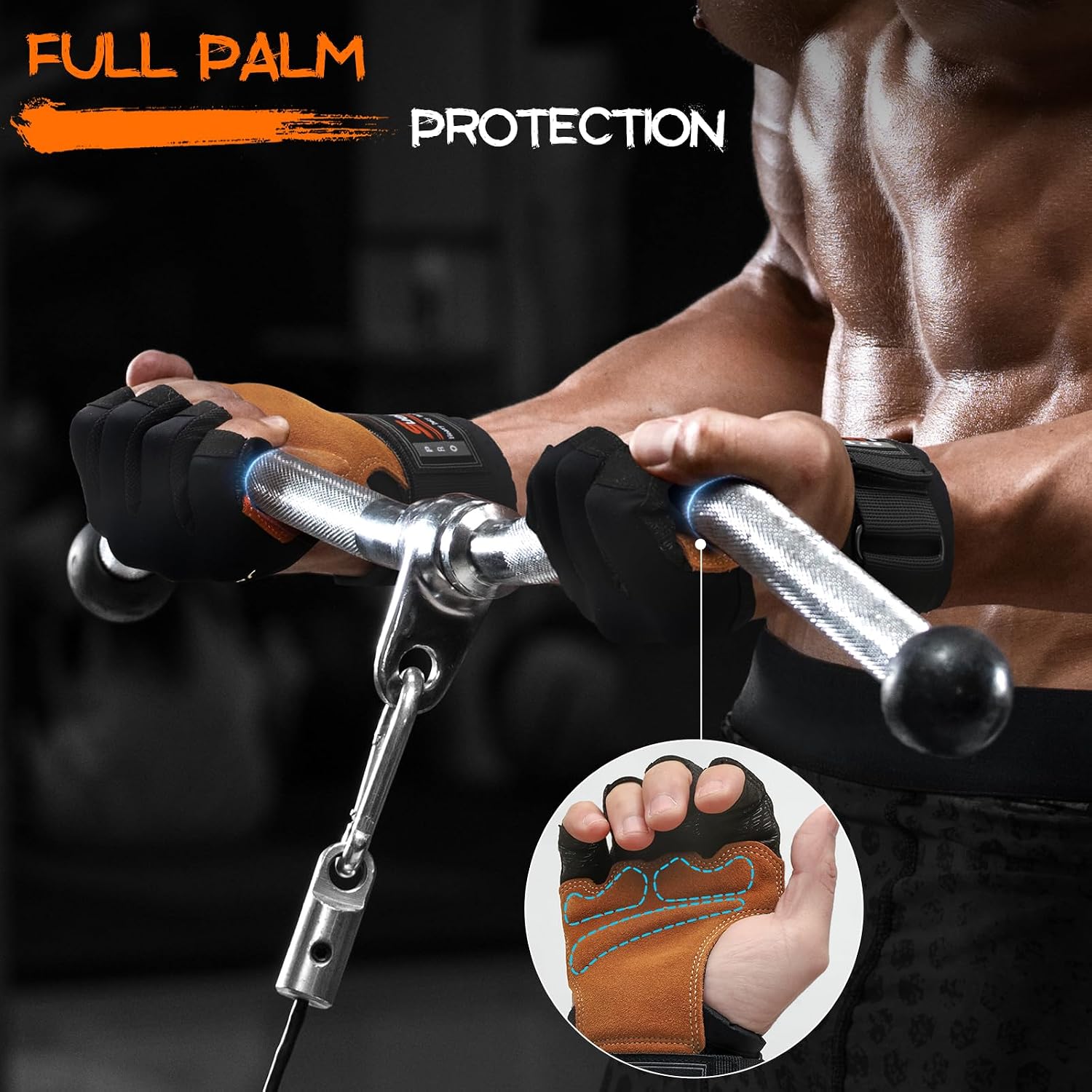 Detalle de SueStar Workout Gloves with Cowhide Palm, Wrist Support and Silicone Grip