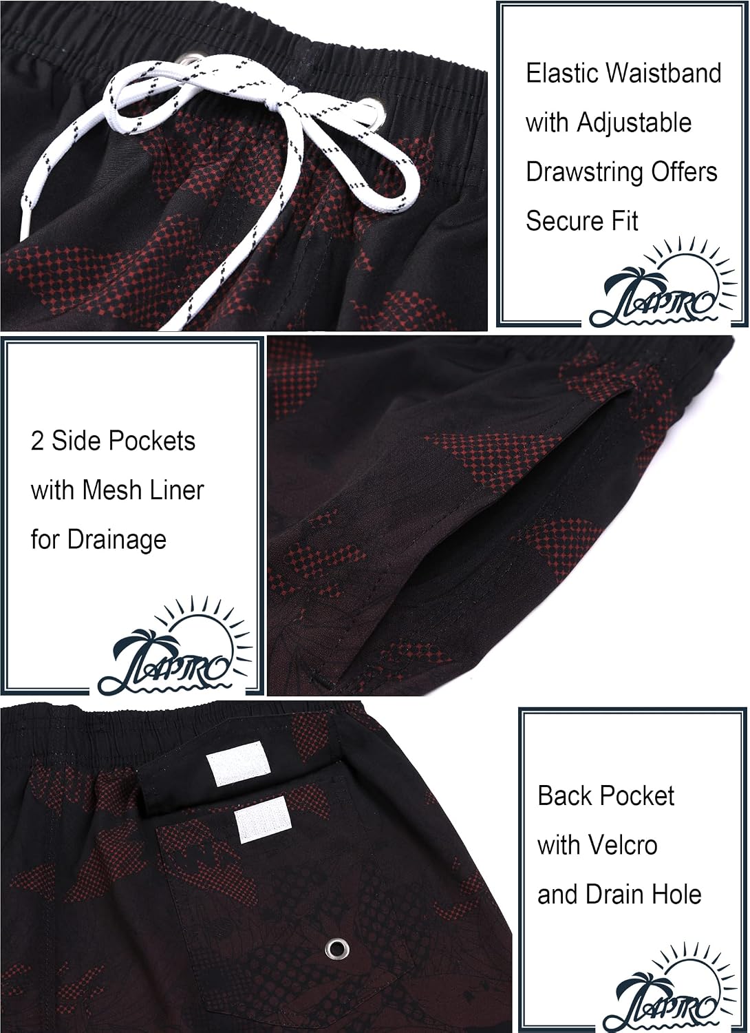 Detalle de APTRO Men's 9" Swim Trunks with Mesh Lining, Quick-Dry Lightweight Shorts