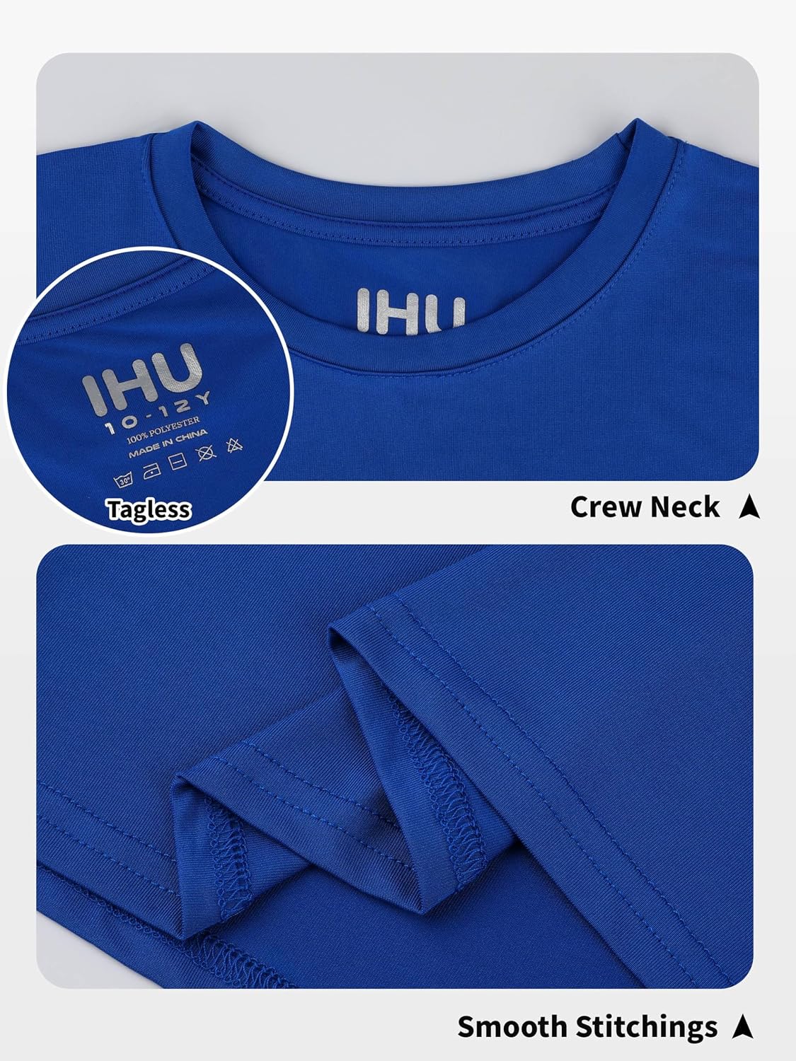 Detalle de IHU Boys Neon Dry-Fit Rash Guard Shirts, UPF 50+ Short Sleeve Kids Tops