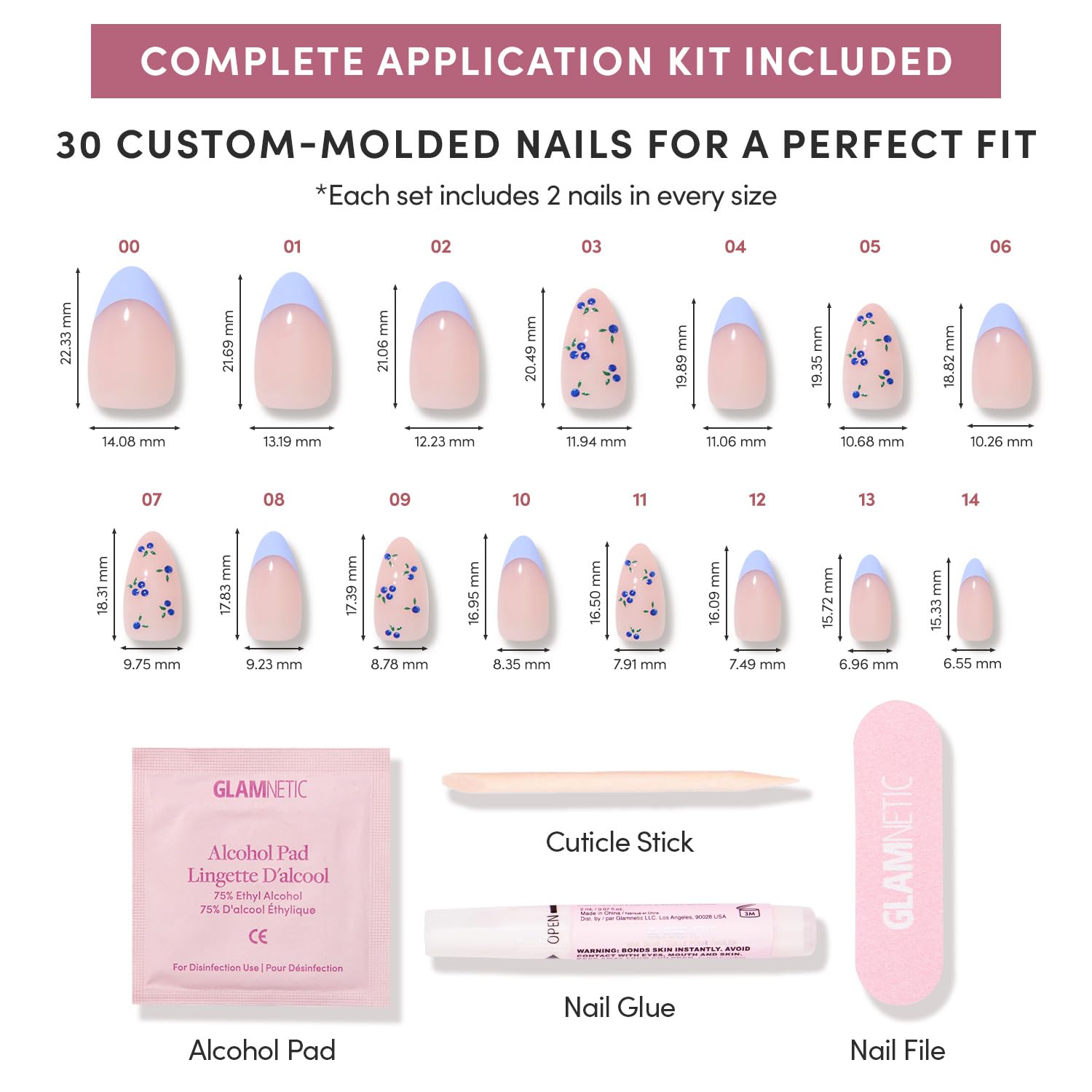 Detalle 2 de Glamnetic Press On Nails - Short Oval Strawberry Matcha Kit (30 Nails, 15 Sizes) with Glue and Accessories