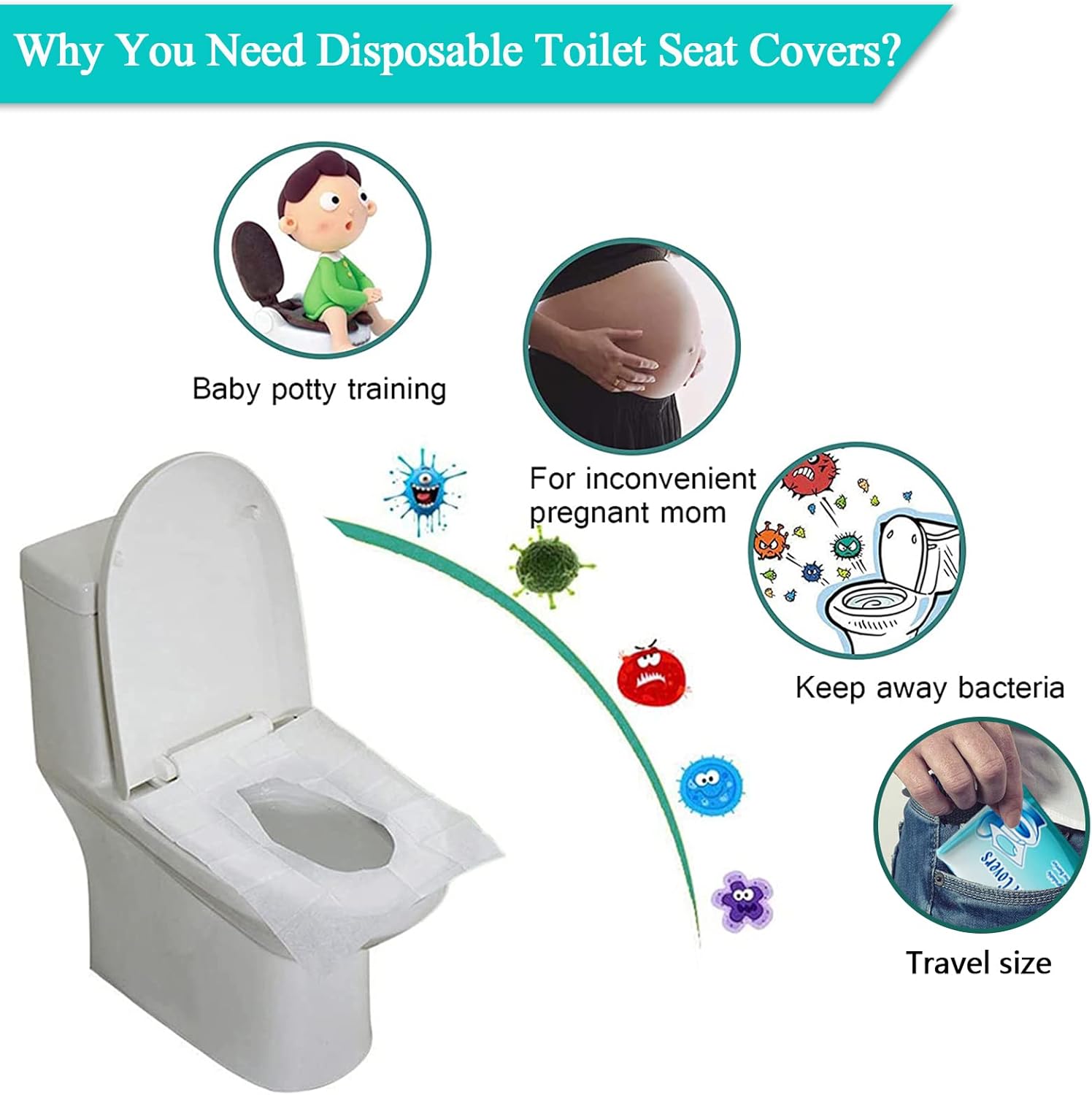 Thumbnail 5 de MAIYADUO 60PCS Disposable Toilet Seat Covers – Portable, Flushable Hygiene for Public Restrooms