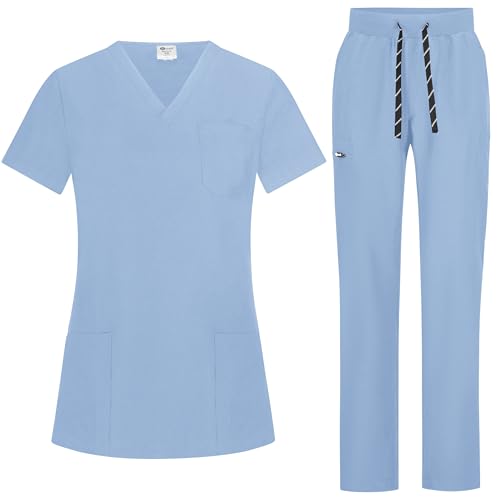 Detalle de B-well Bella: juego de ropa de trabajo para mujer, chaqueta con cierre y pantalón con elastano