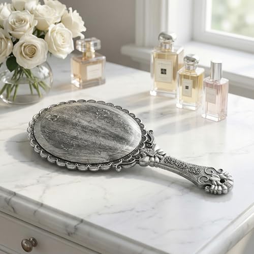Detalle 2 de SAFIGLE Vintage Handheld Mirror with Carved Pattern (9.84 x 4.53 in)