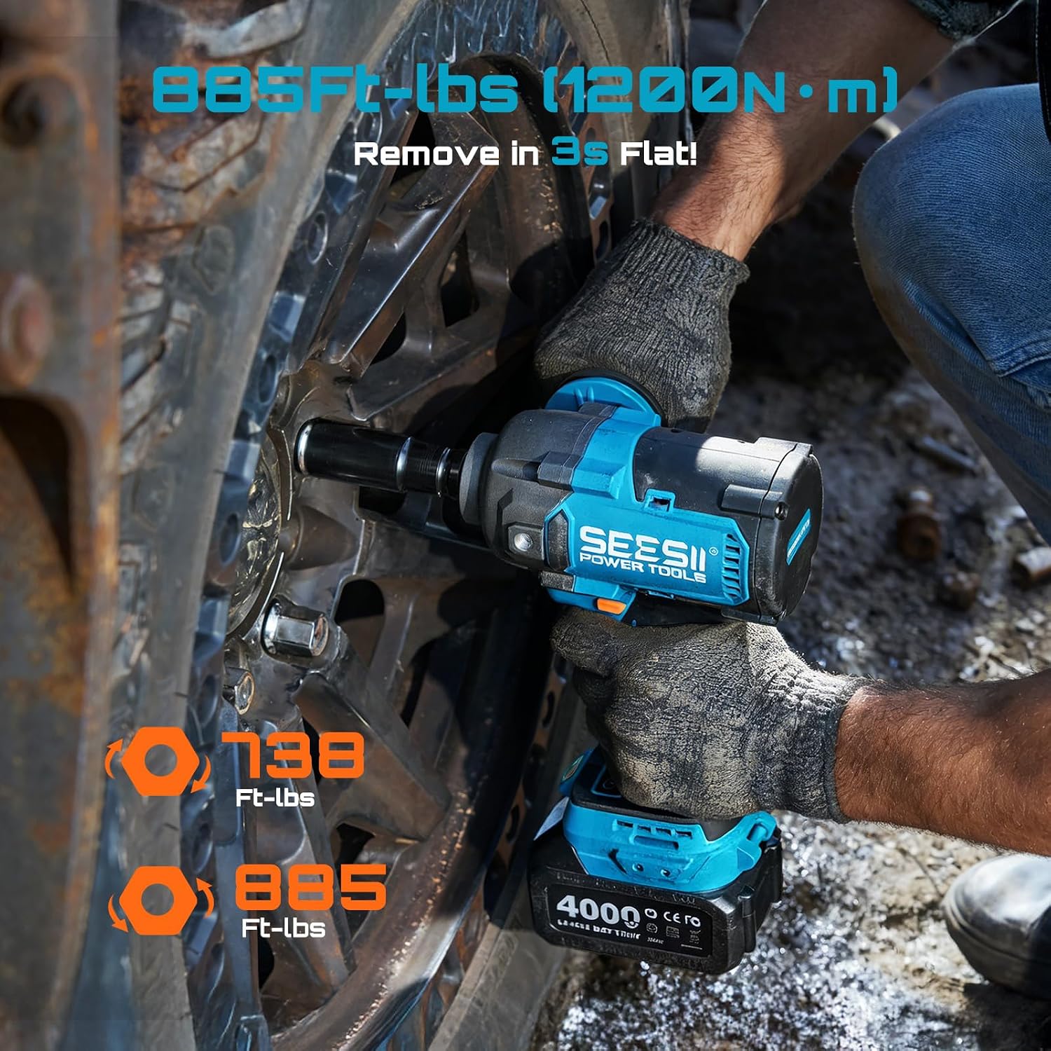 Detalle 2 de Seesii WH12 Ultra Pro Cordless Impact Wrench, 1/2-Inch, 885 ft-lb Breakaway Torque