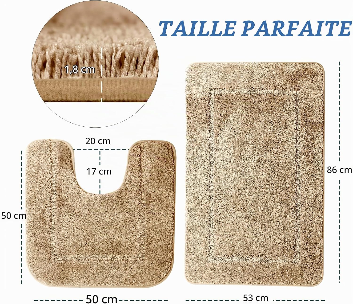 Detalle de SOANNY S-EU-B0102 badmatset van 2 in camel, microvezel en antislip