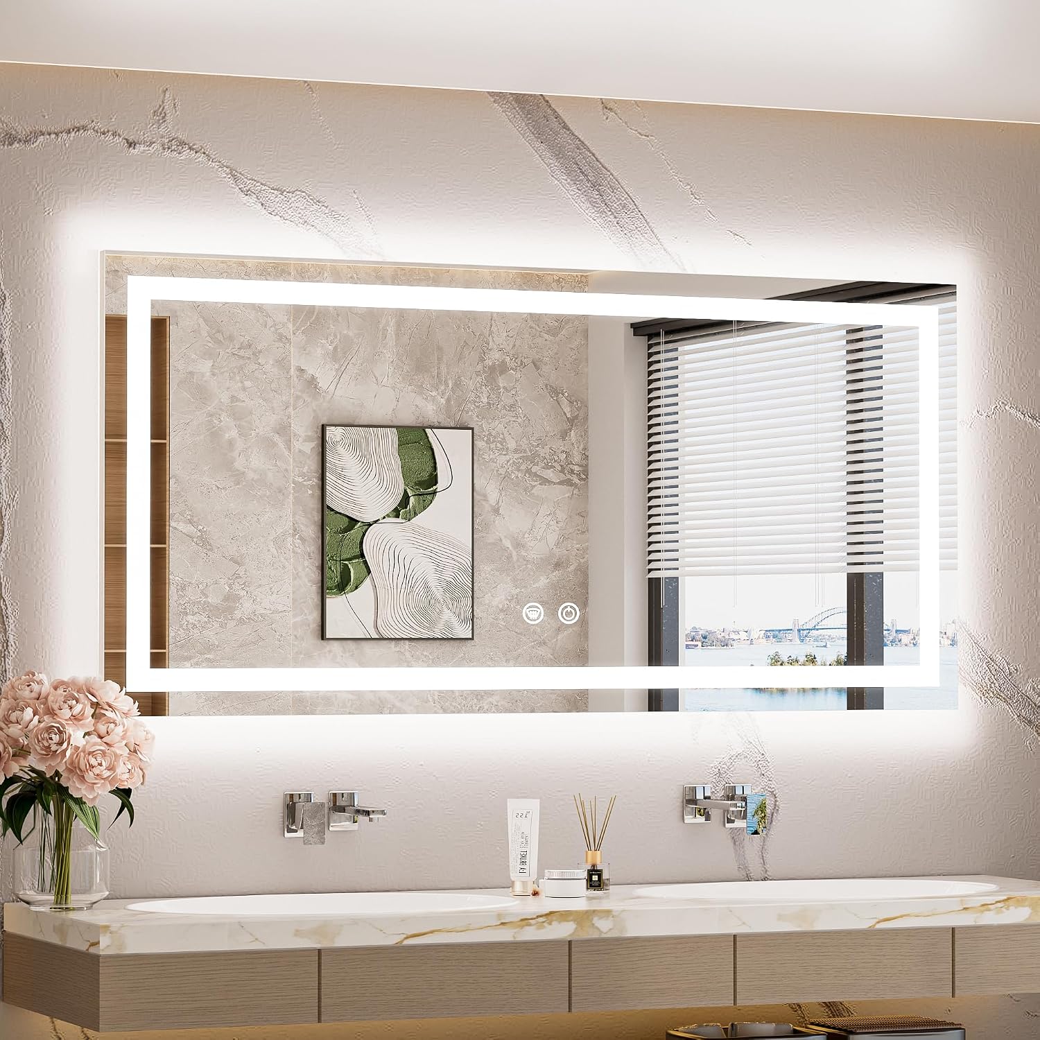 Detalle de TETOTE 48" x 24" LED Bathroom Mirror with Front and Backlighting