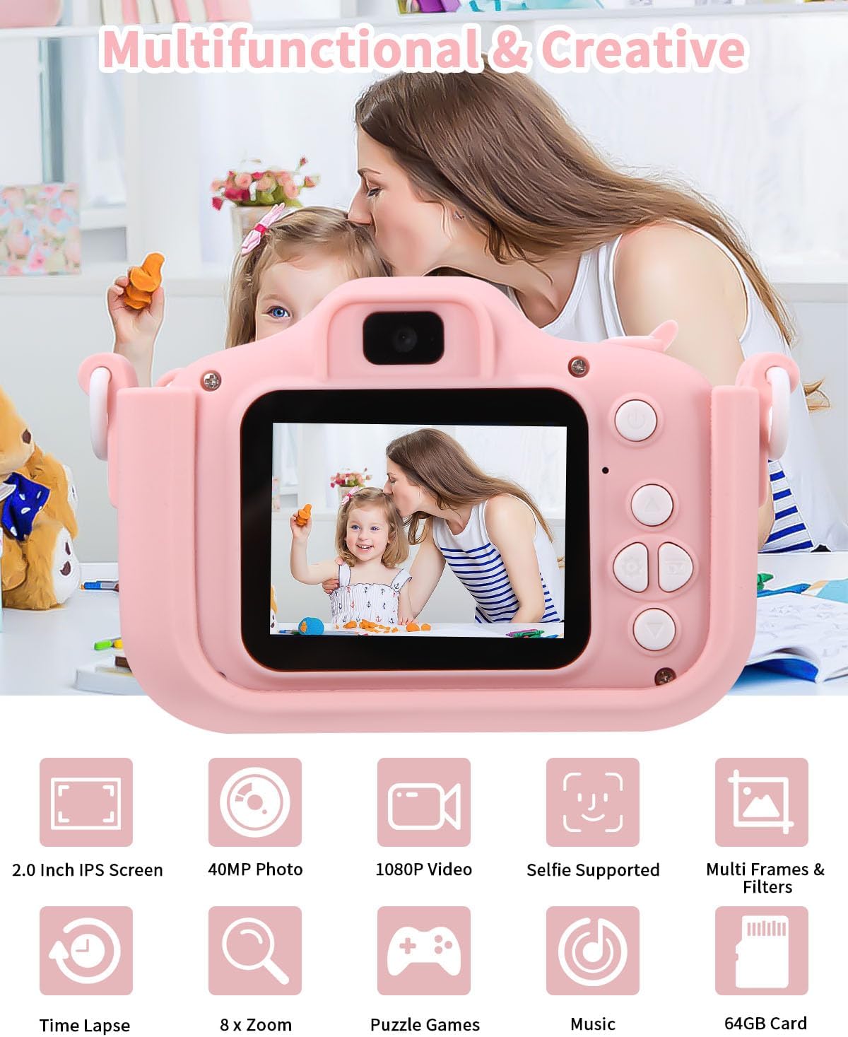Thumbnail 1 de Macchina Fotografica per Bambini 2.0" Pollici con 64GB inclusa – 1080P, Custodia in silicone e accessori
