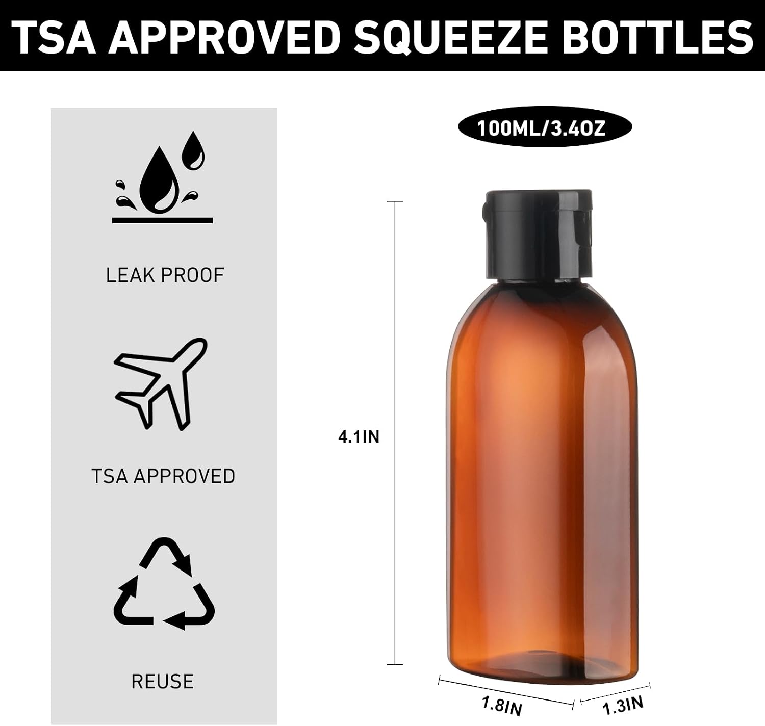 Thumbnail 2 de Ronyes 6-Pack 100ml Travel Bottles – Leakproof Reusable Containers (Brown)
