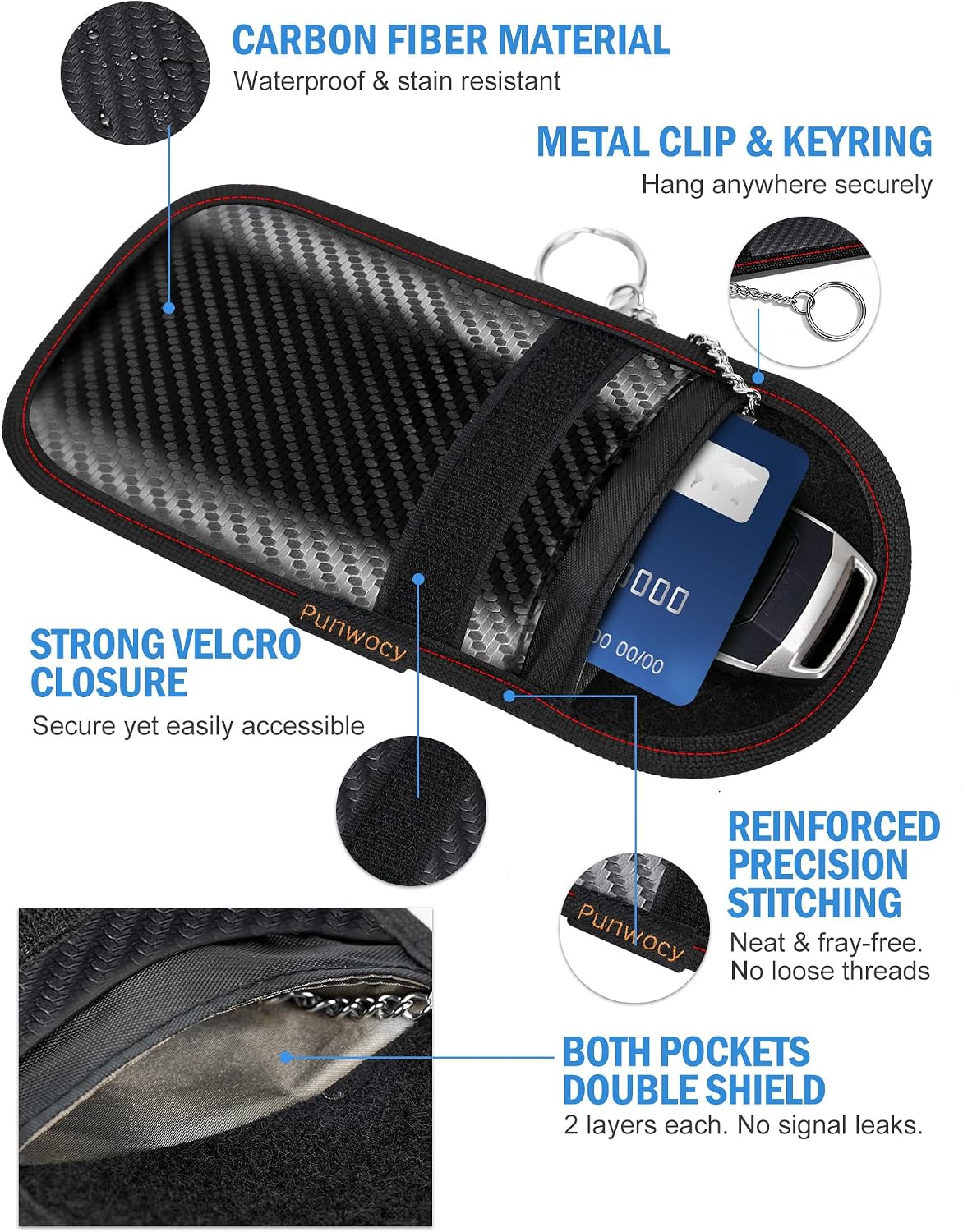 Detalle 2 de Punwocy Faraday Key Fob Pouch, 2-Pack