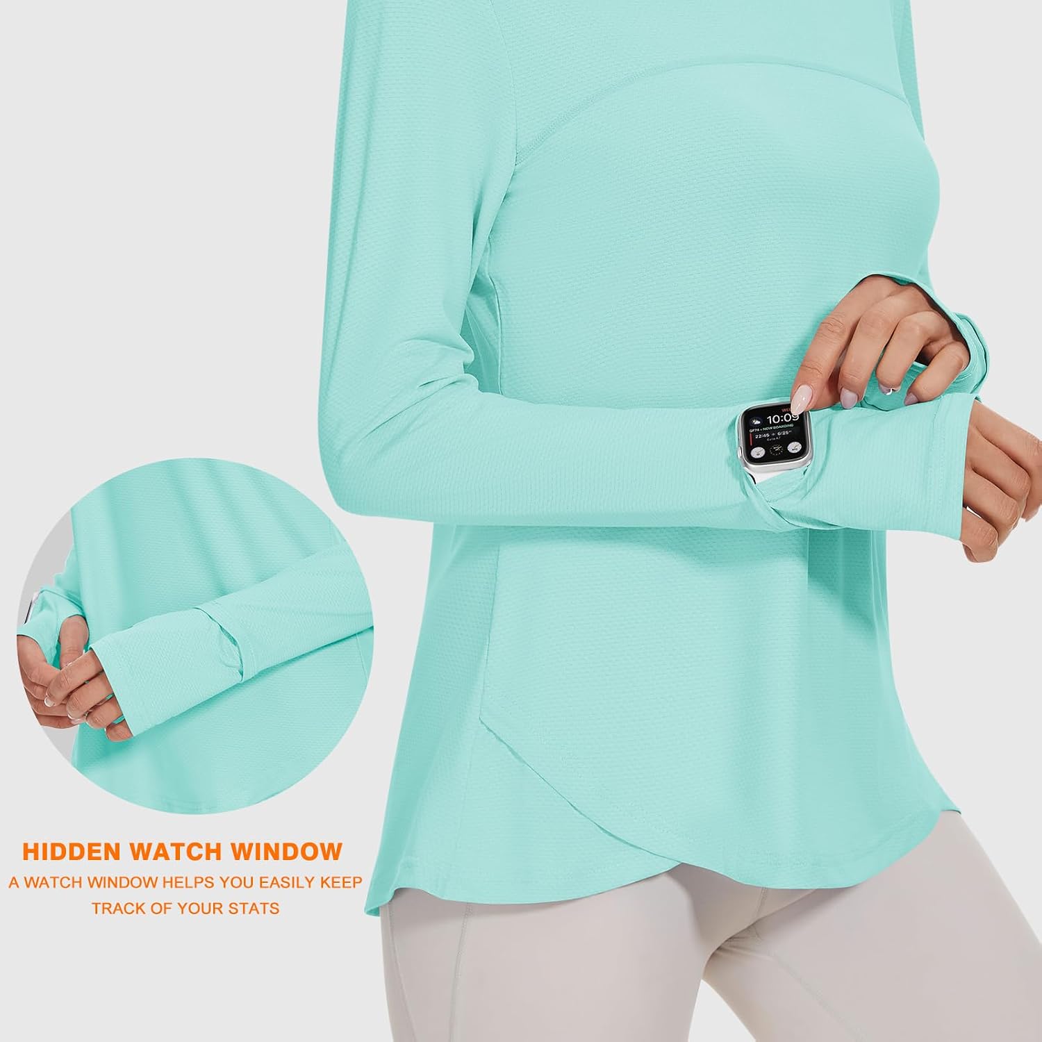 Detalle de IECCP Long Sleeve Workout Shirts for Women with UPF 50+ and Thumbholes