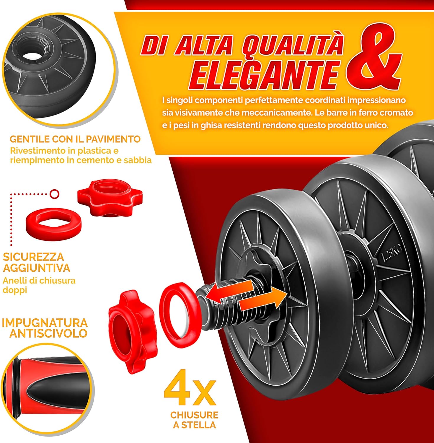 Detalle de RE:SPORT Set di manubri regolabili 2 in 1 15–40 kg con raccordo 300 mm